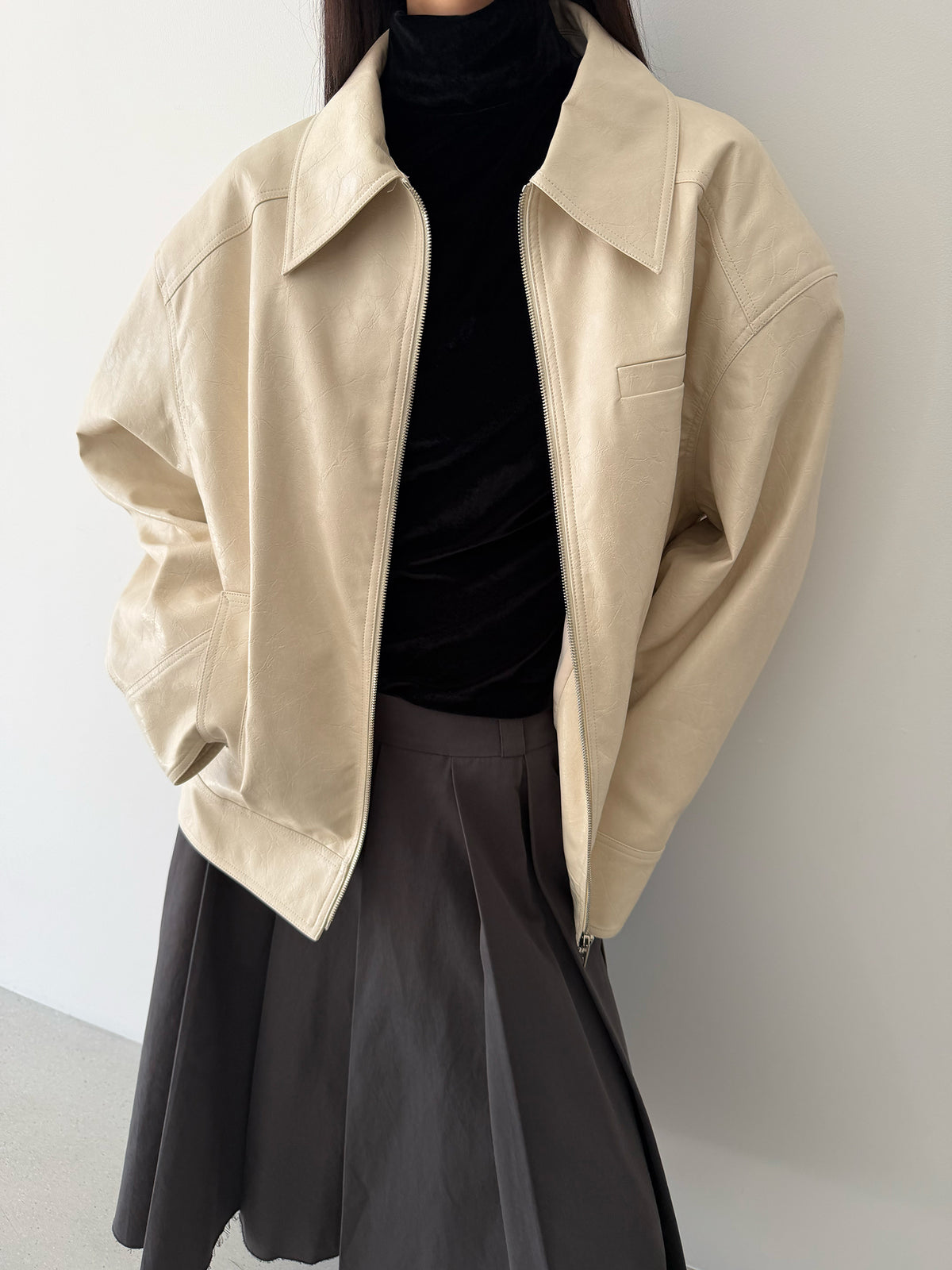 HYBRID ZIP-UP JACKET - PORCELAIN