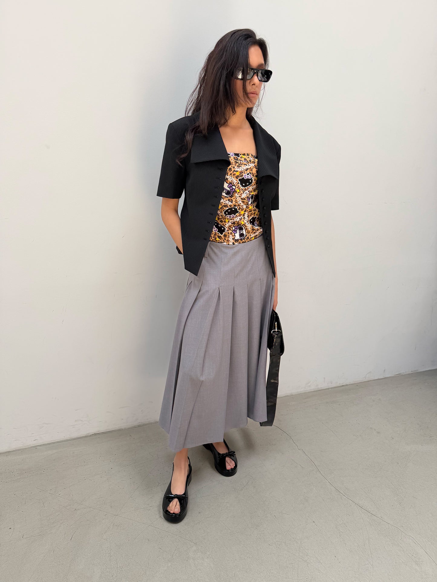 Wide Square Collar Jacket - Literary Black