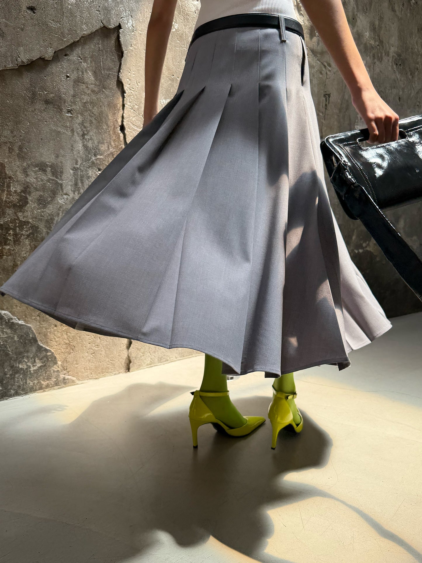 Pleated Uniform Midi Skirt - Preppy Gray