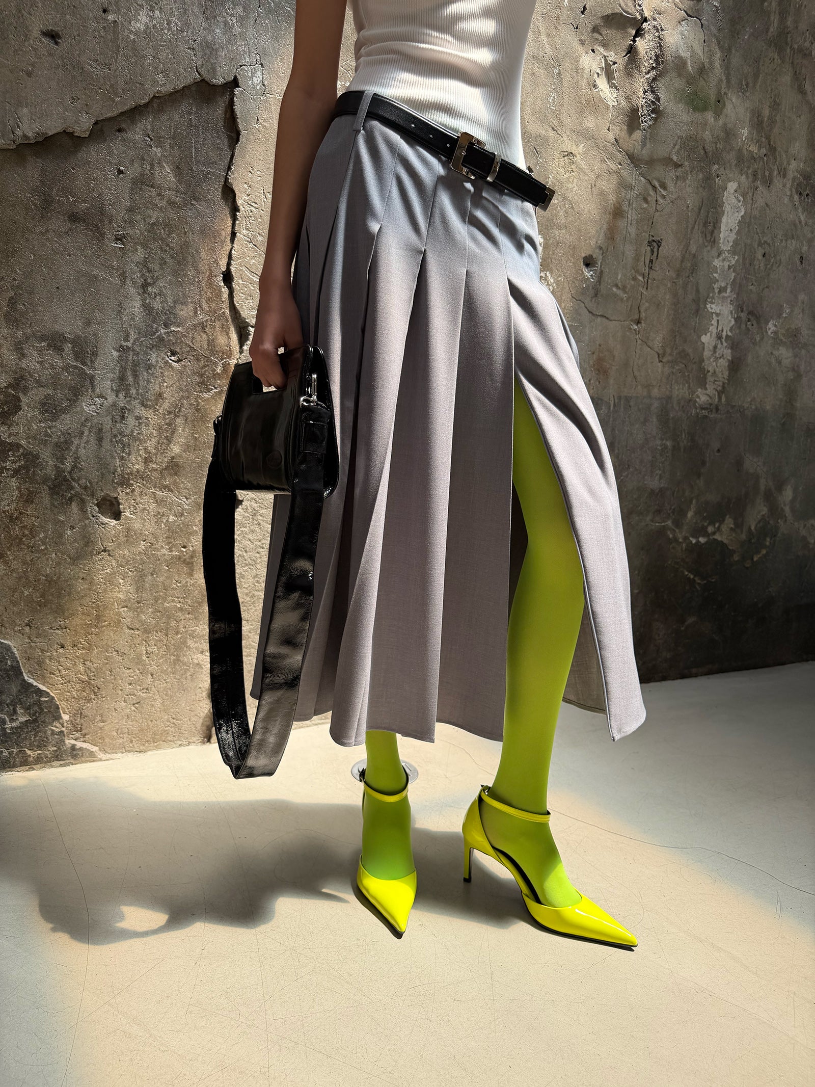 Pleated Uniform Midi Skirt - Preppy Gray