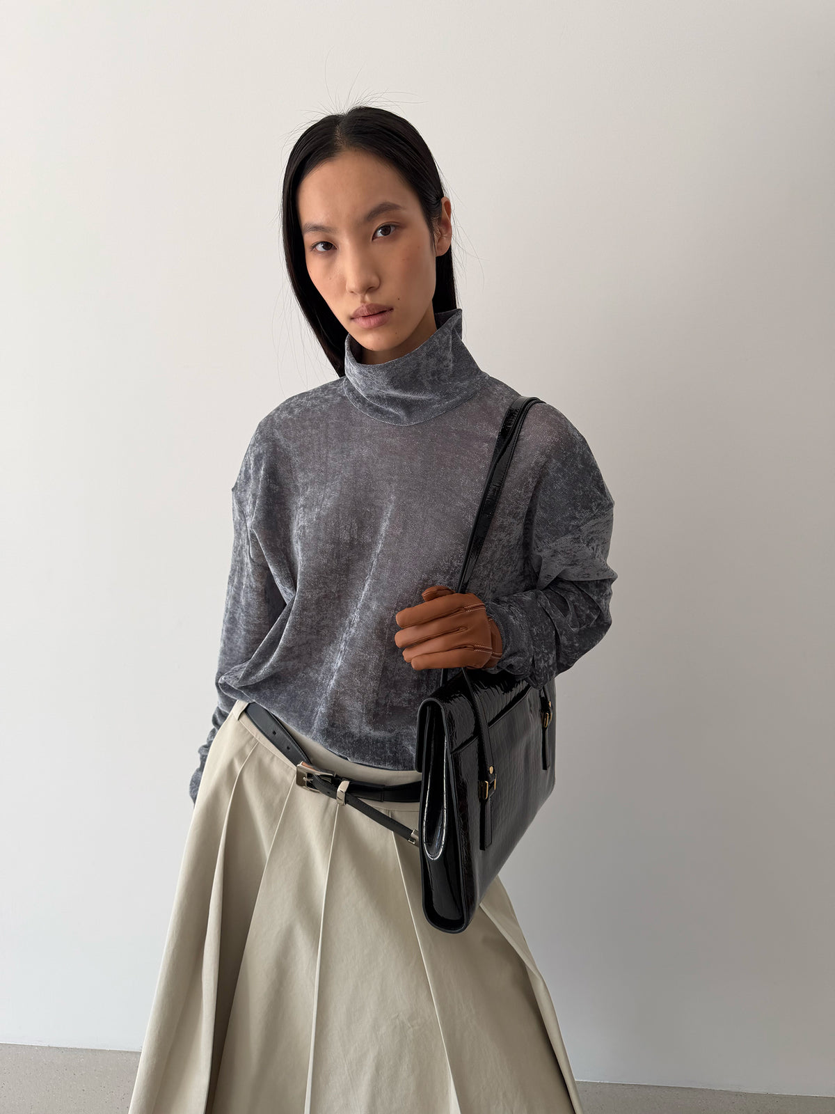 AURORA TURTLENECK TOP - BLUE CHARCOAL
