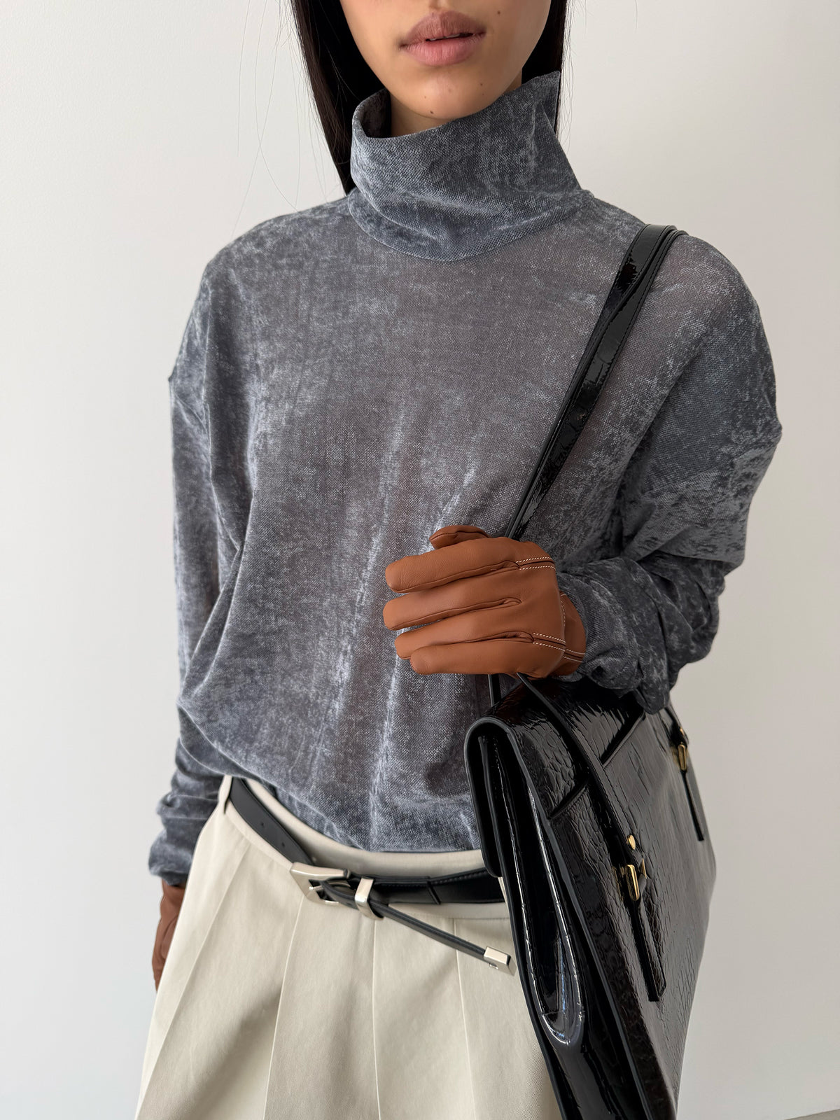 AURORA TURTLENECK TOP - BLUE CHARCOAL