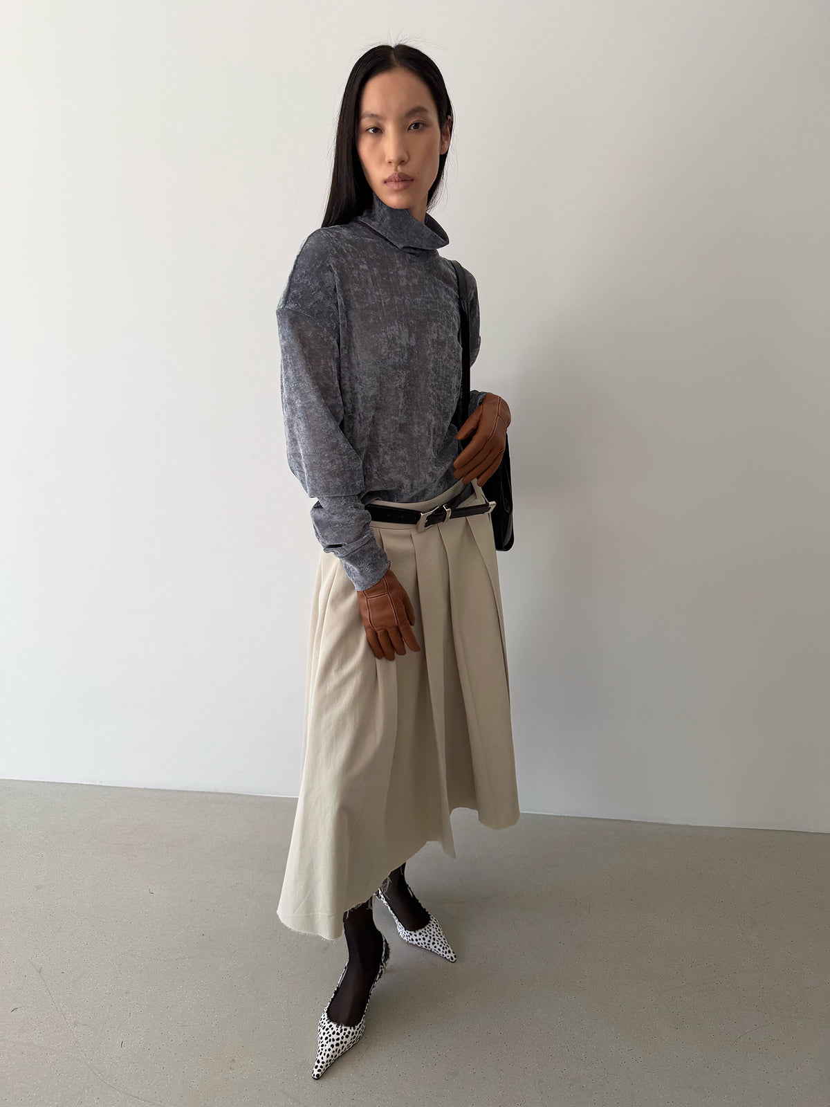 AURORA TURTLENECK TOP - BLUE CHARCOAL