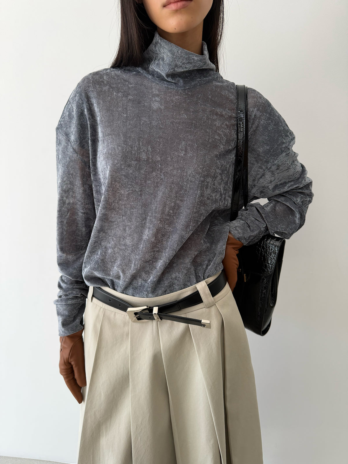 AURORA TURTLENECK TOP - BLUE CHARCOAL