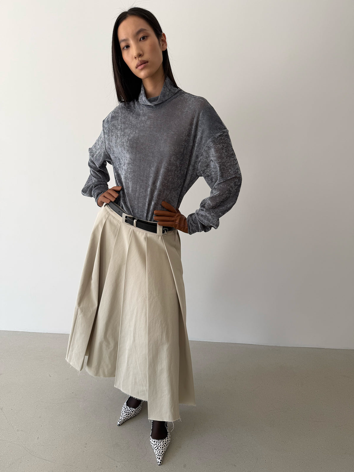AURORA TURTLENECK TOP - BLUE CHARCOAL