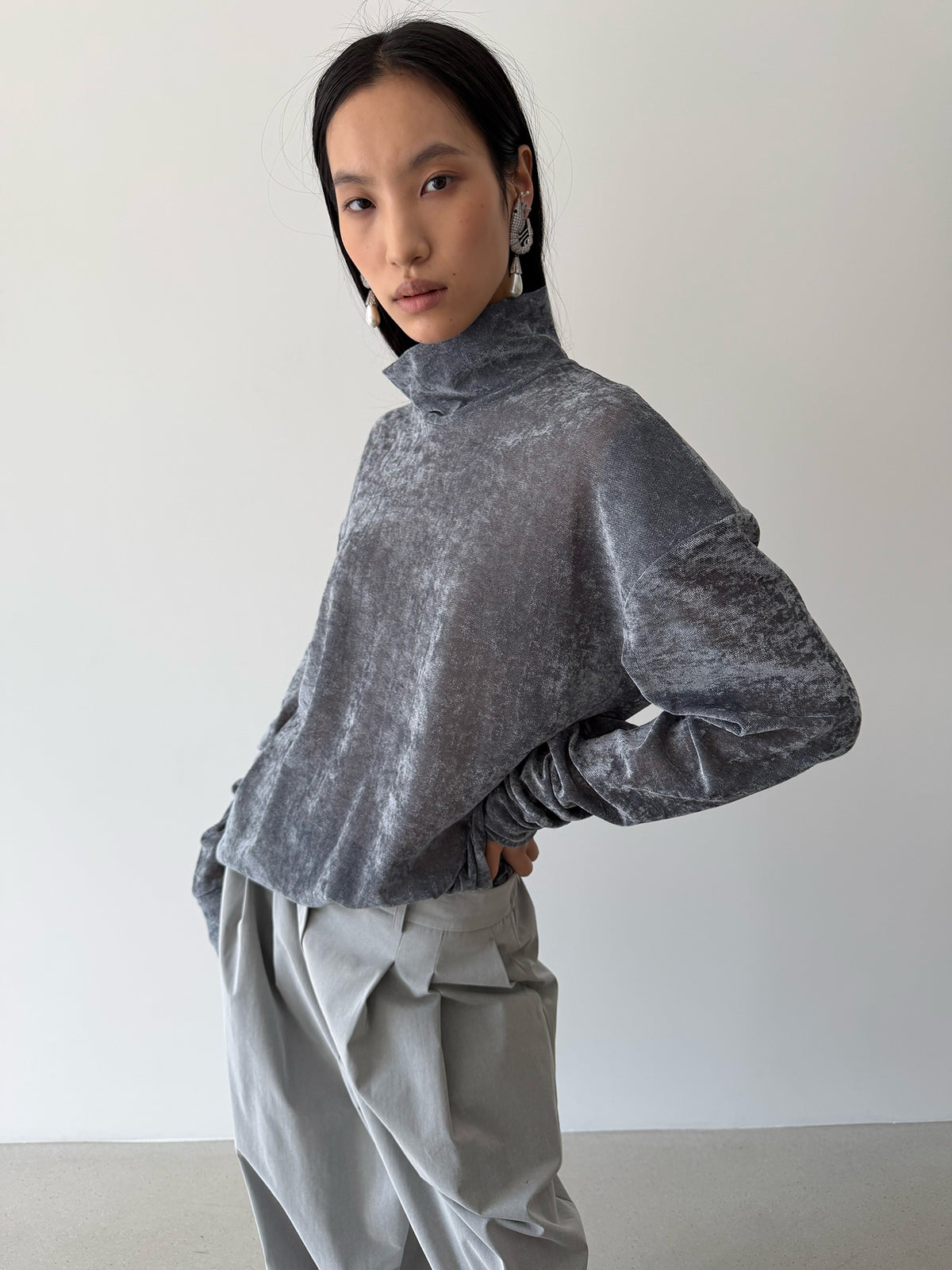 AURORA TURTLENECK TOP - BLUE CHARCOAL