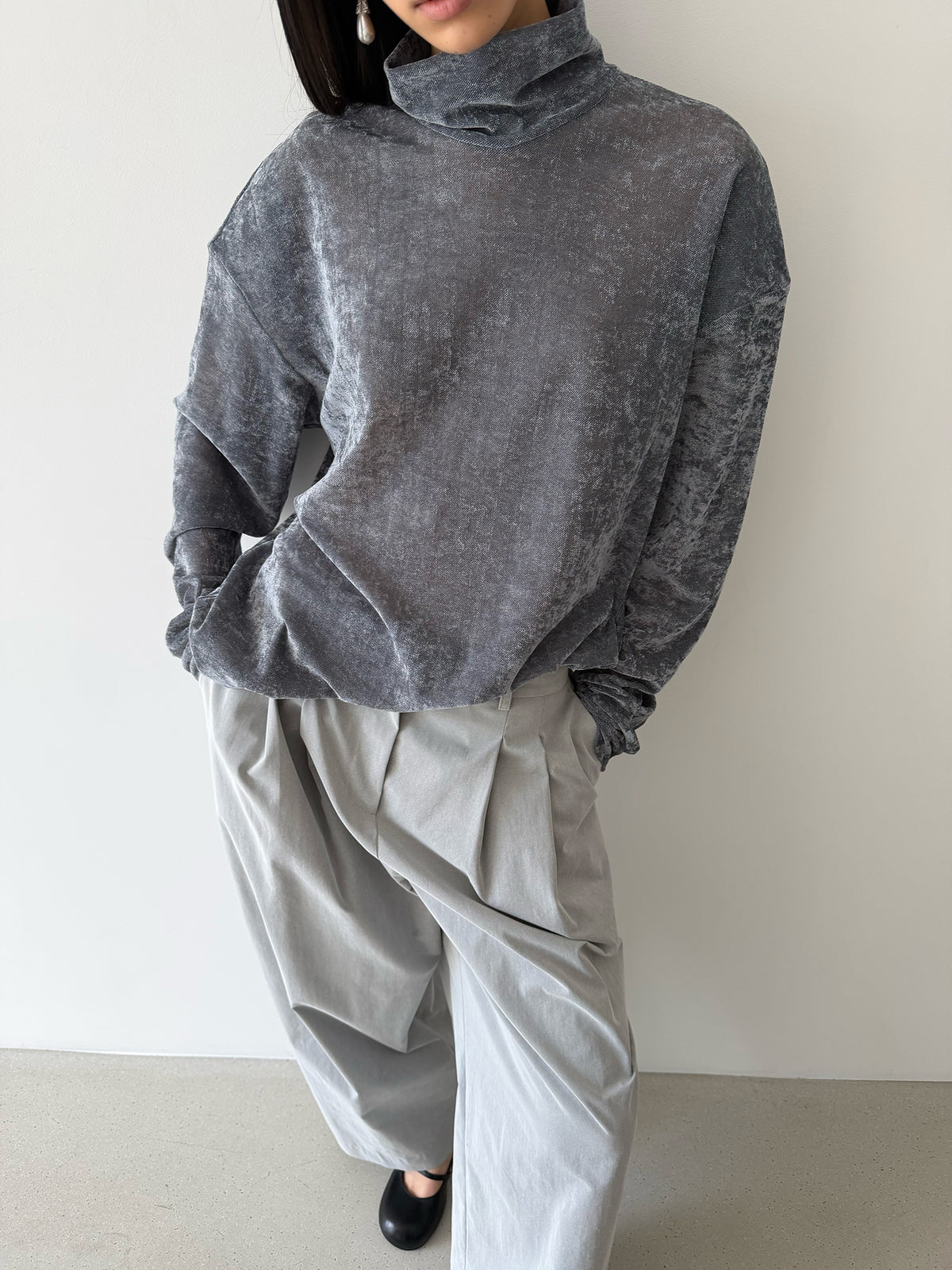AURORA TURTLENECK TOP - BLUE CHARCOAL