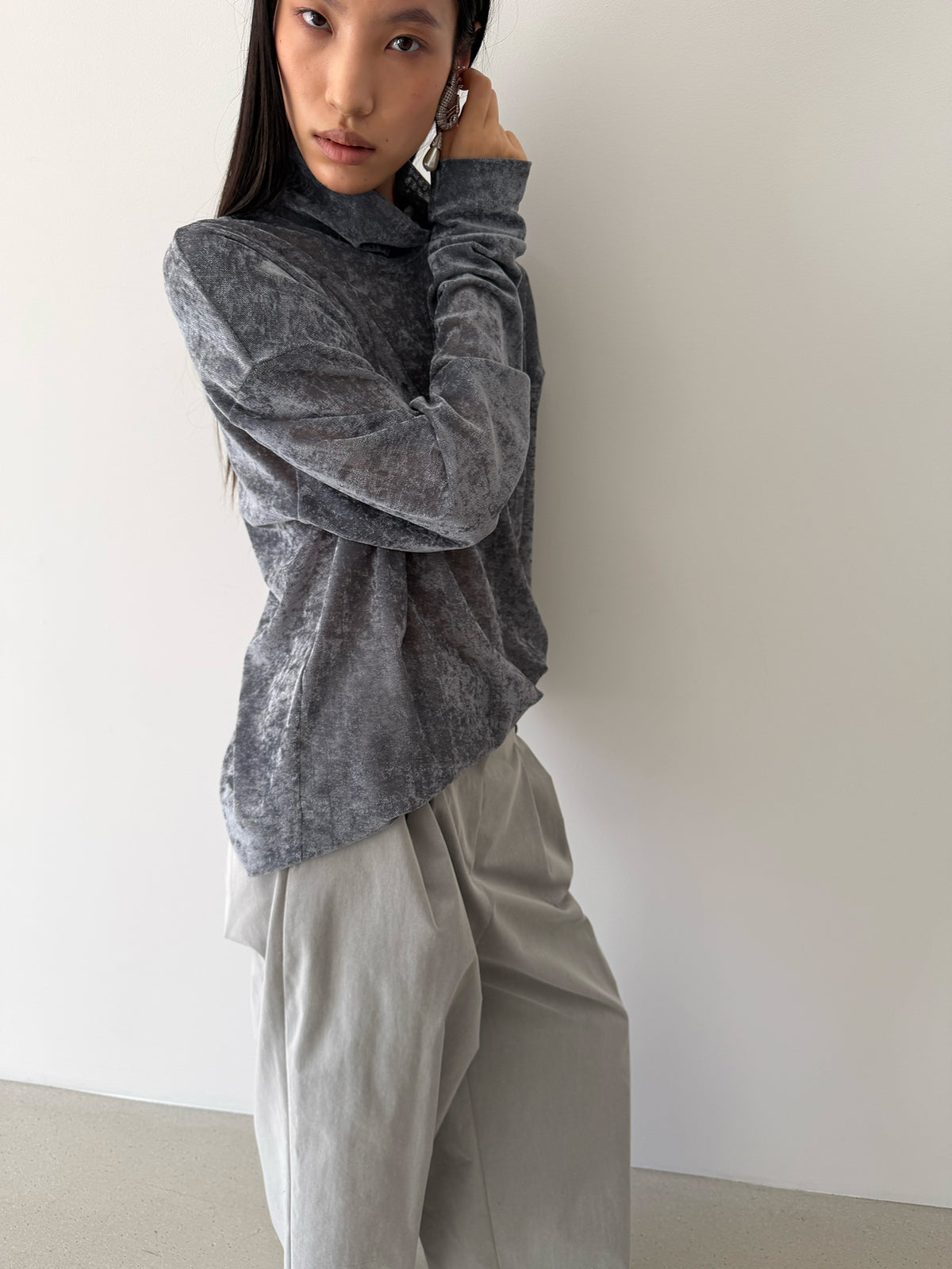 AURORA TURTLENECK TOP - BLUE CHARCOAL