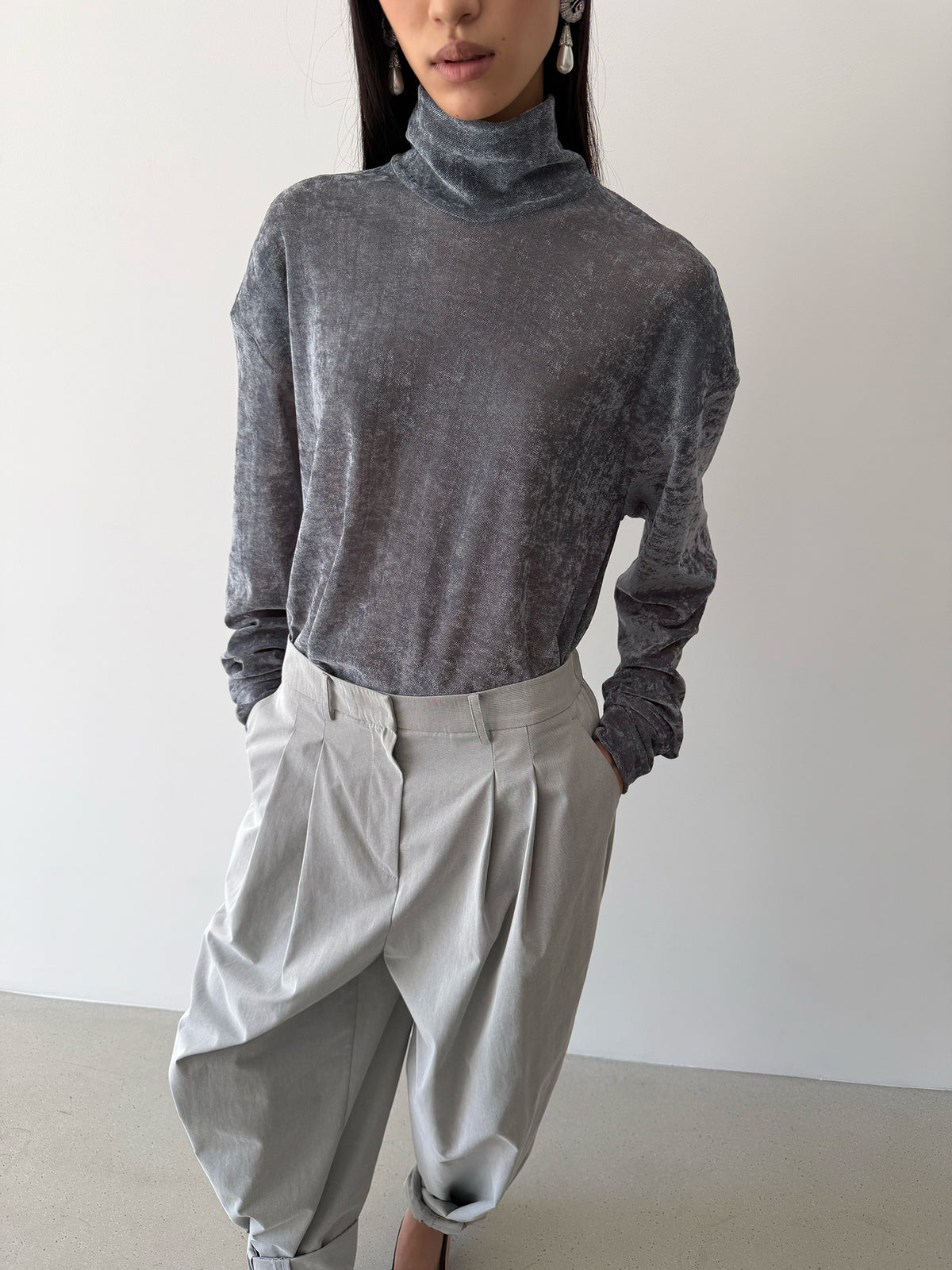 AURORA TURTLENECK TOP - BLUE CHARCOAL