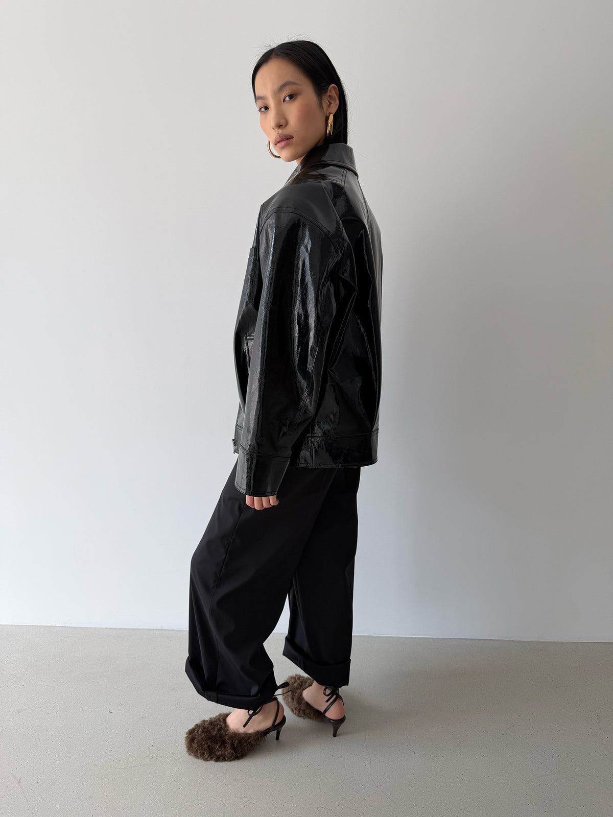 HYBRID ZIP-UP JACKET - GLOSSY BLACK