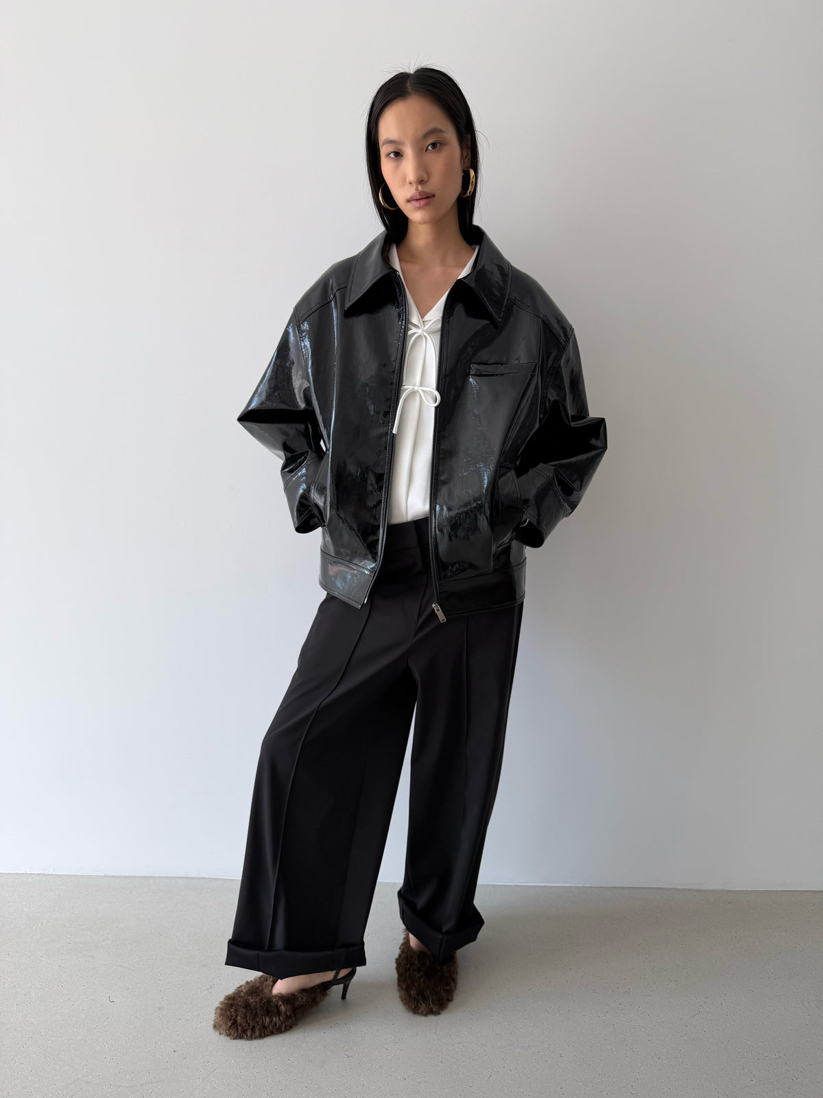 HYBRID ZIP-UP JACKET - GLOSSY BLACK