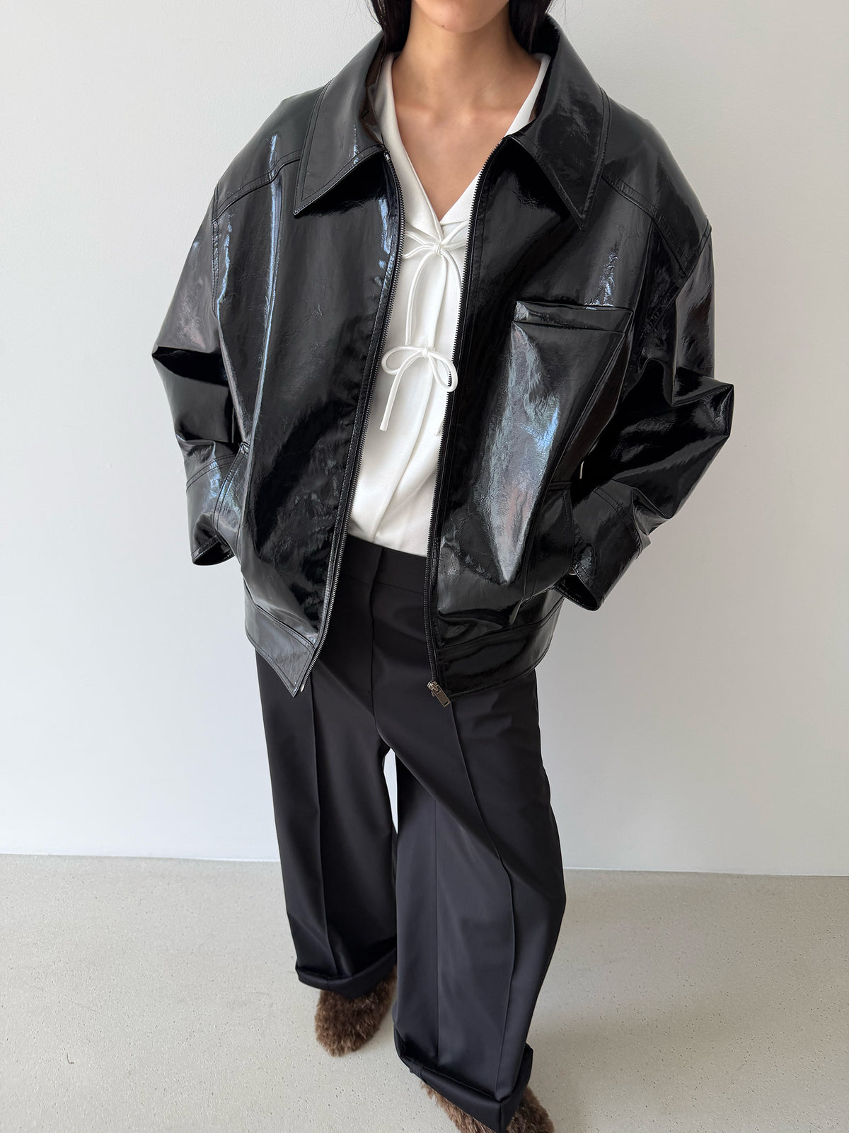 HYBRID ZIP-UP JACKET - GLOSSY BLACK
