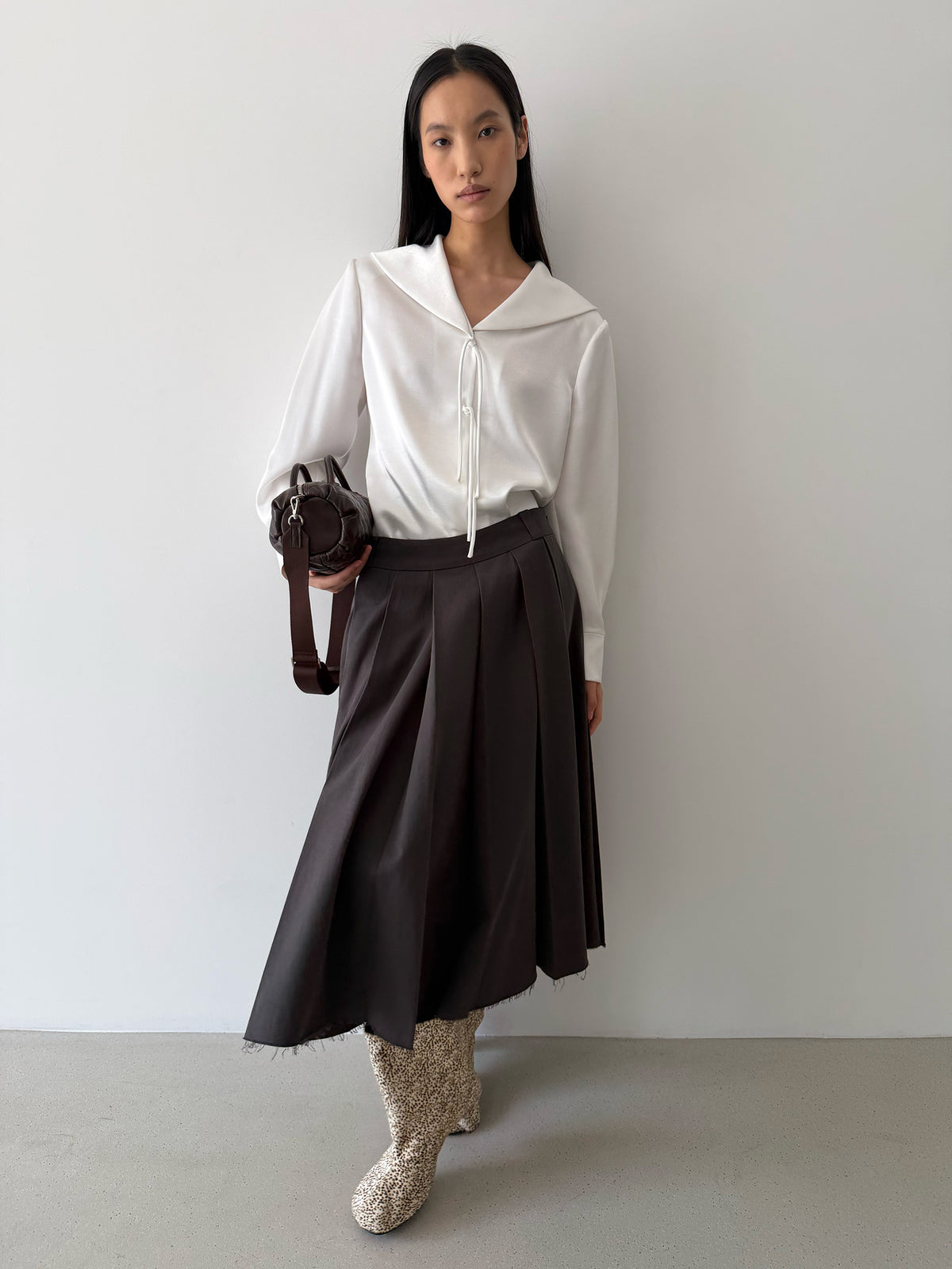 TIE MIDDY BLOUSE - SATIN IVORY