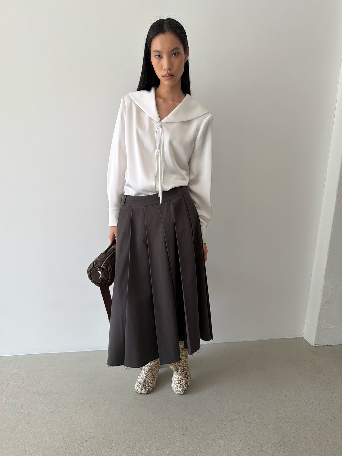 TIE MIDDY BLOUSE - SATIN IVORY
