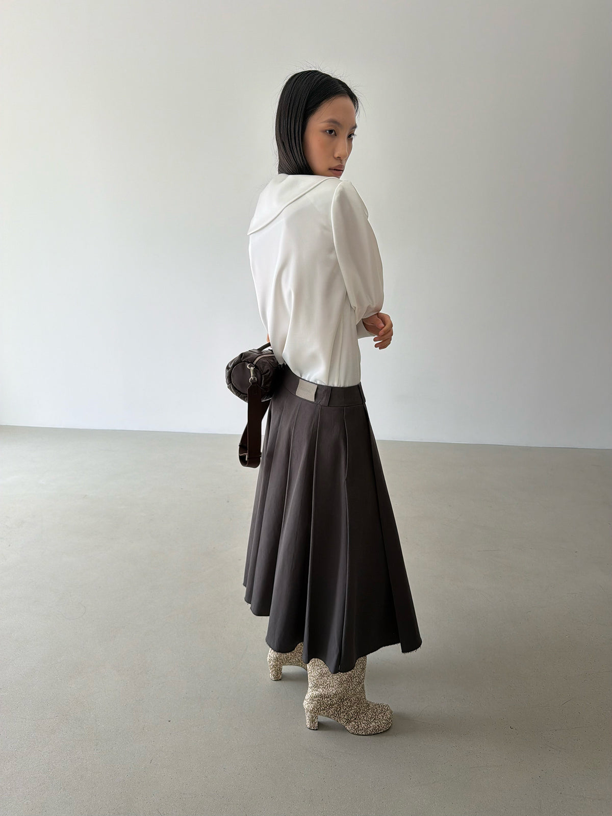 TIE MIDDY BLOUSE - SATIN IVORY