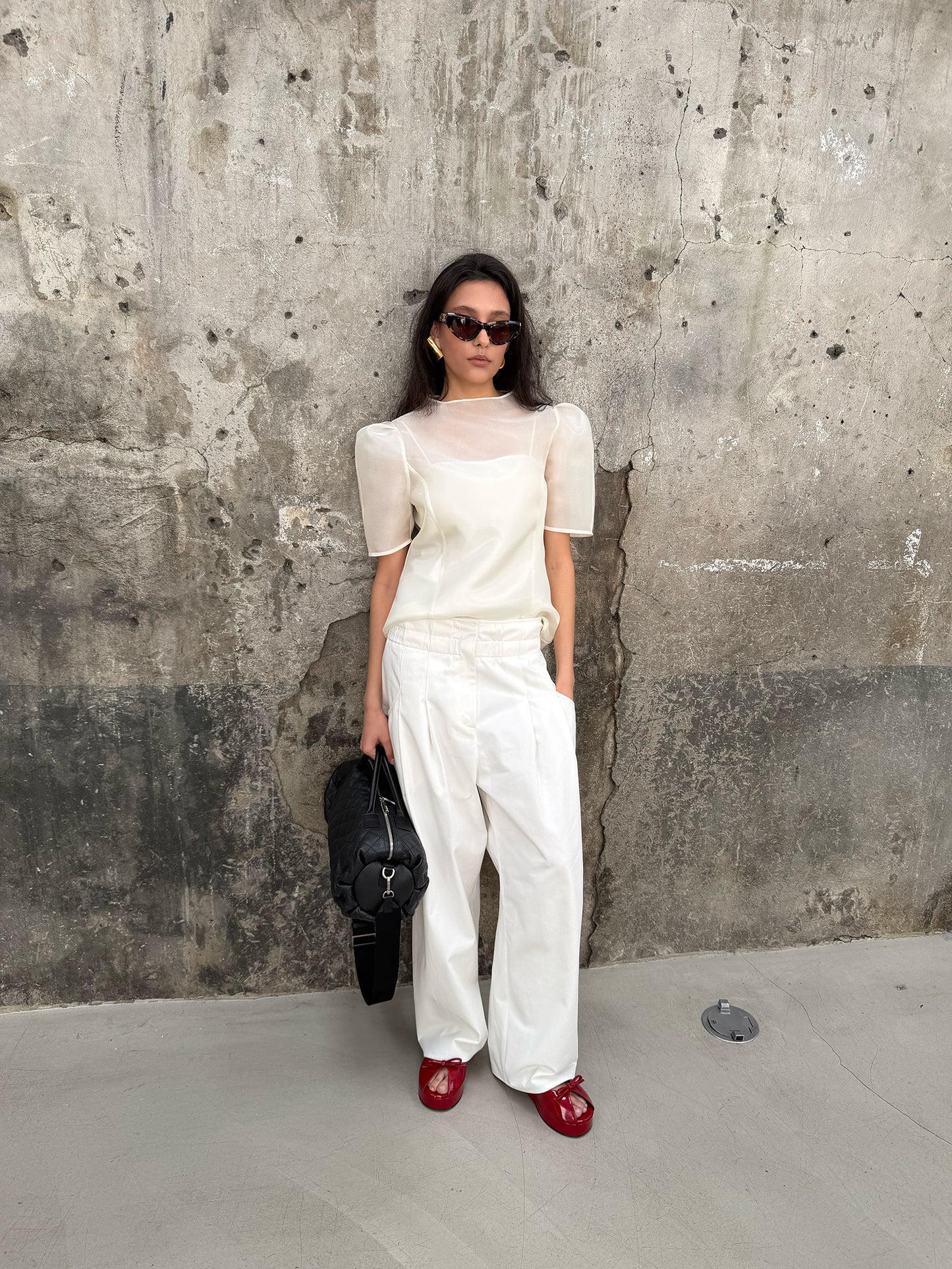 Organza Mock Neck Blouse - Soft Champagne