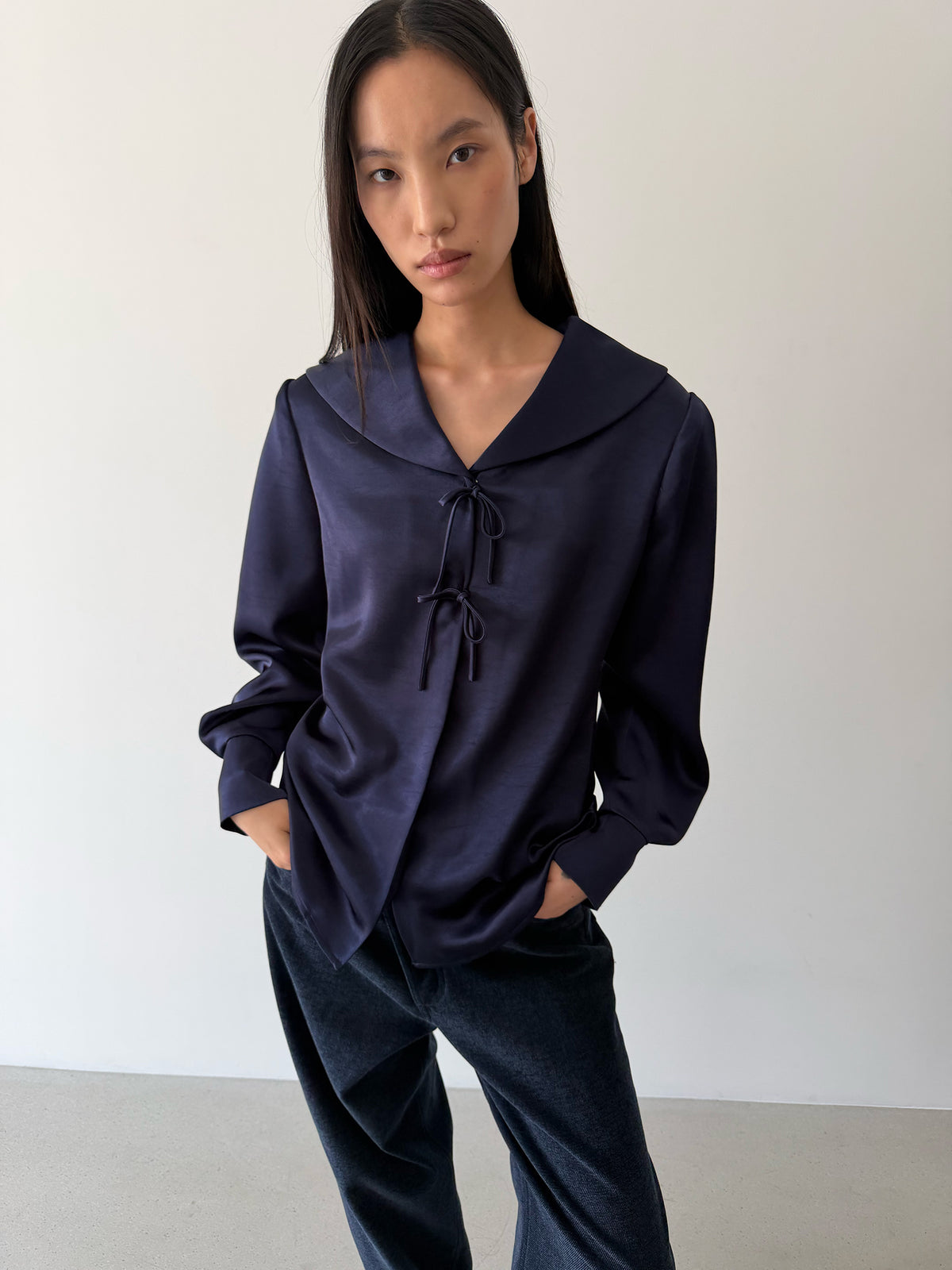 TIE MIDDY BLOUSE - ROYAL NAVY