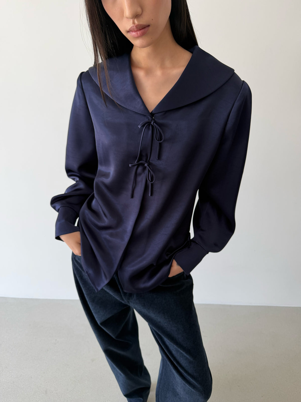 TIE MIDDY BLOUSE - ROYAL NAVY