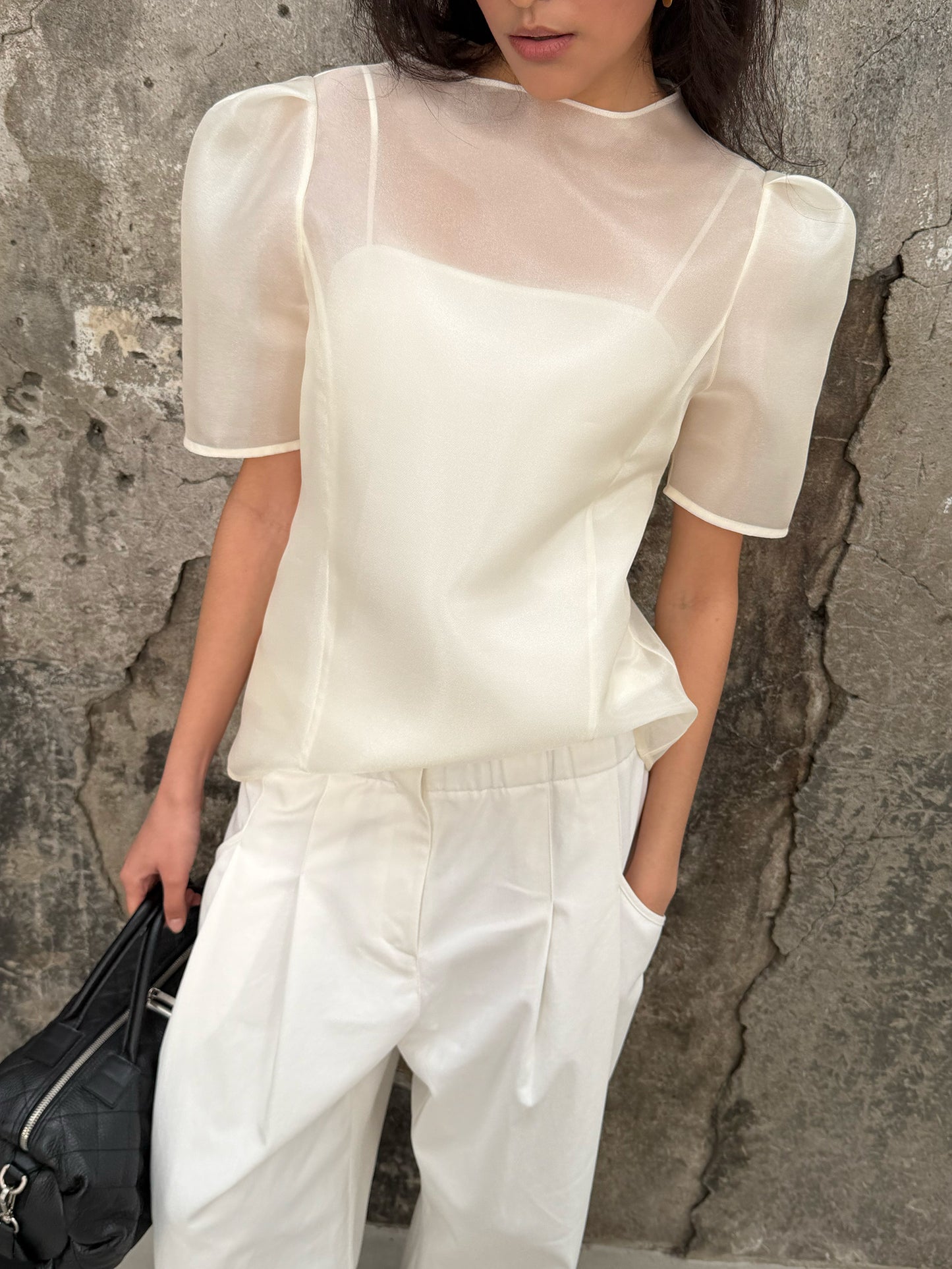 Organza Mock Neck Blouse - Soft Champagne