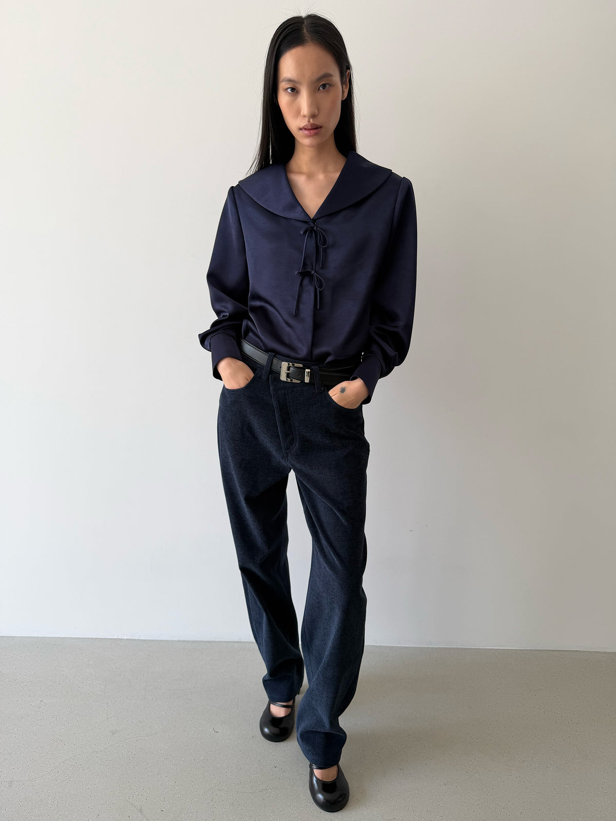 TIE MIDDY BLOUSE - ROYAL NAVY