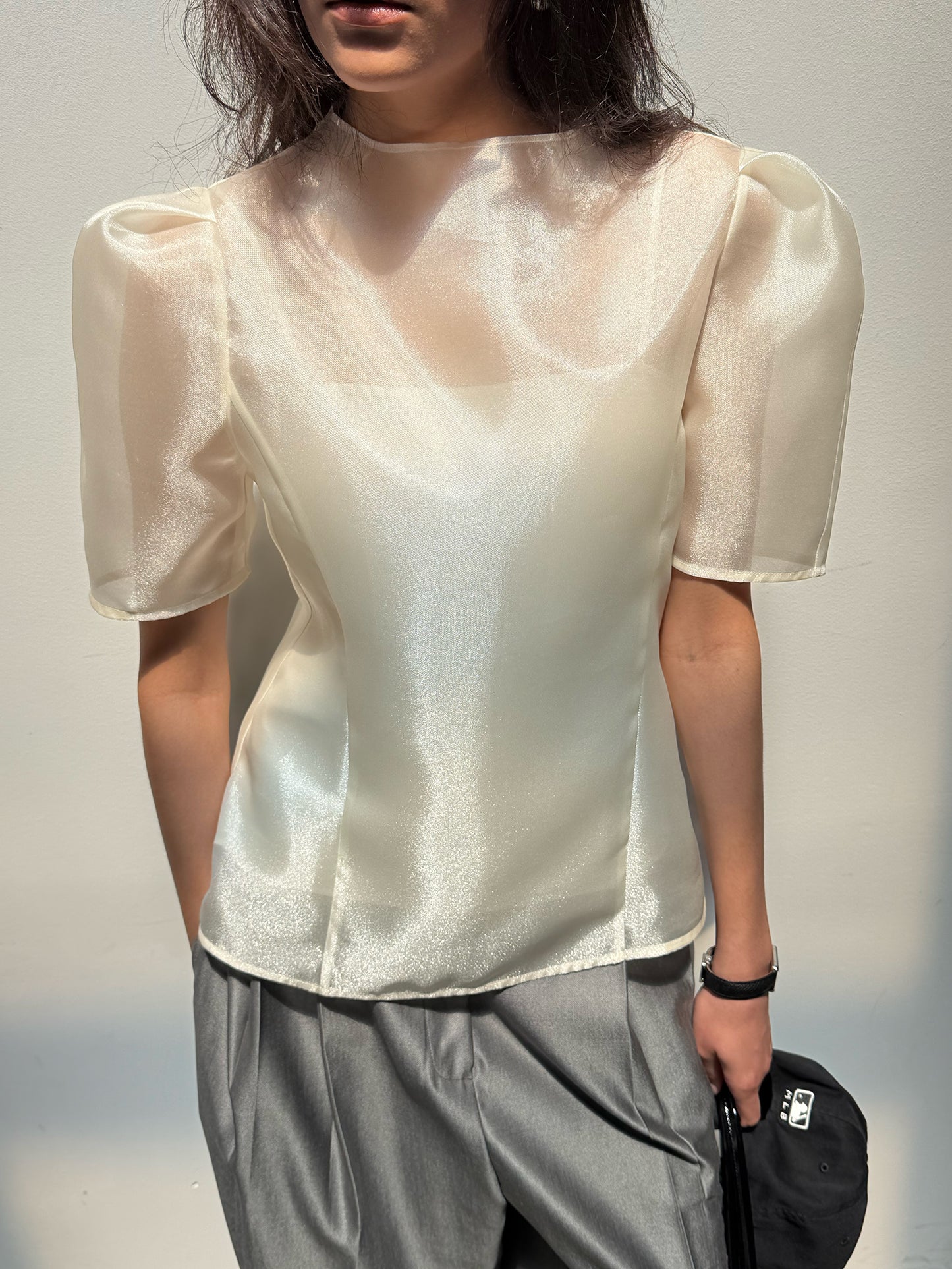 Organza Mock Neck Blouse - Soft Champagne