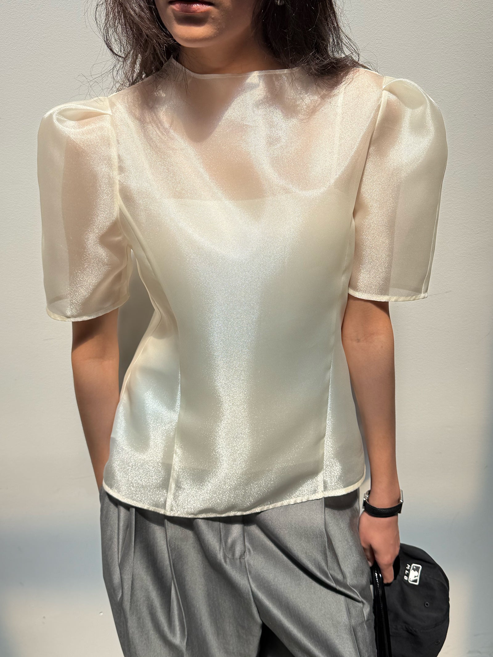 Organza Mock Neck Blouse - Soft Champagne