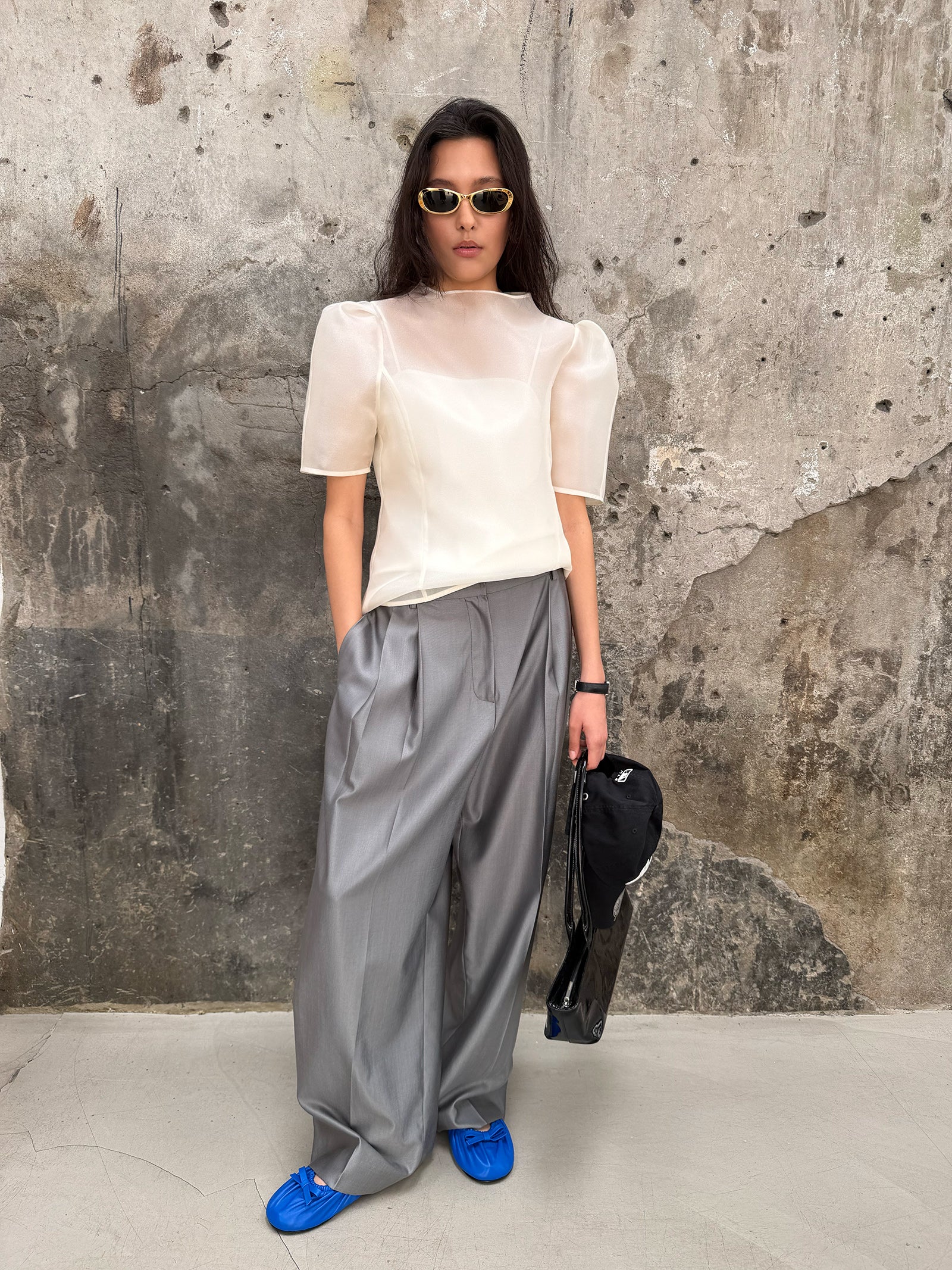 Organza Mock Neck Blouse - Soft Champagne