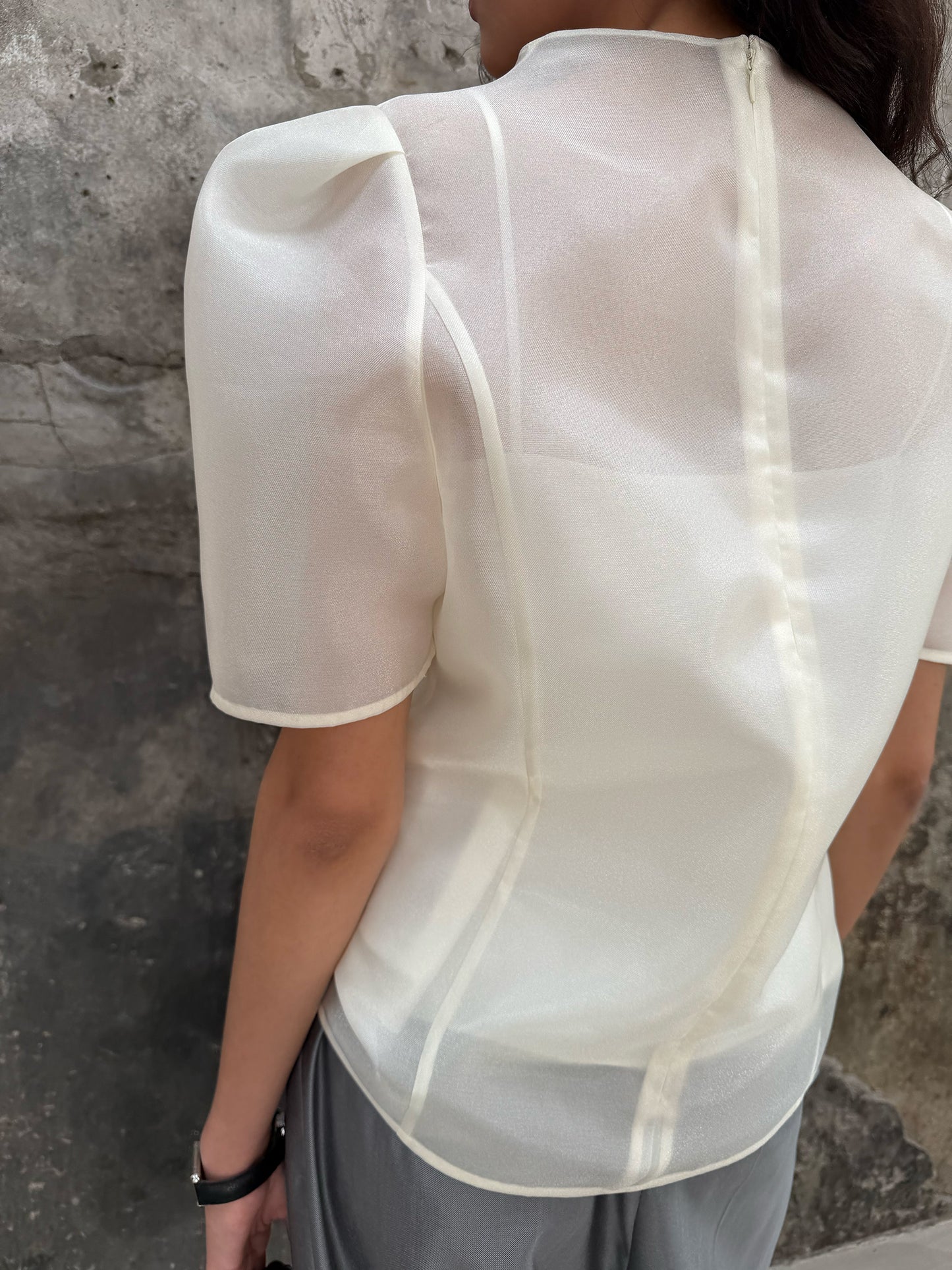 Organza Mock Neck Blouse - Soft Champagne