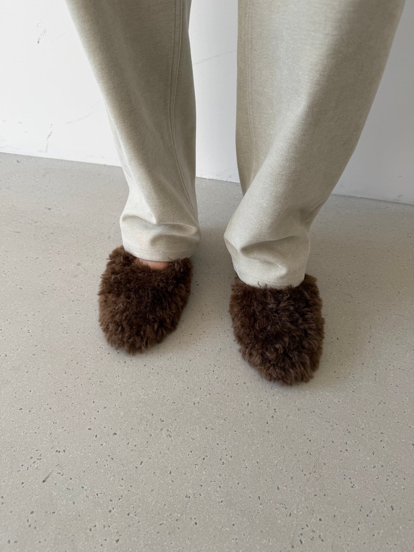 Fluffy Lace-up Mules - Chocolate