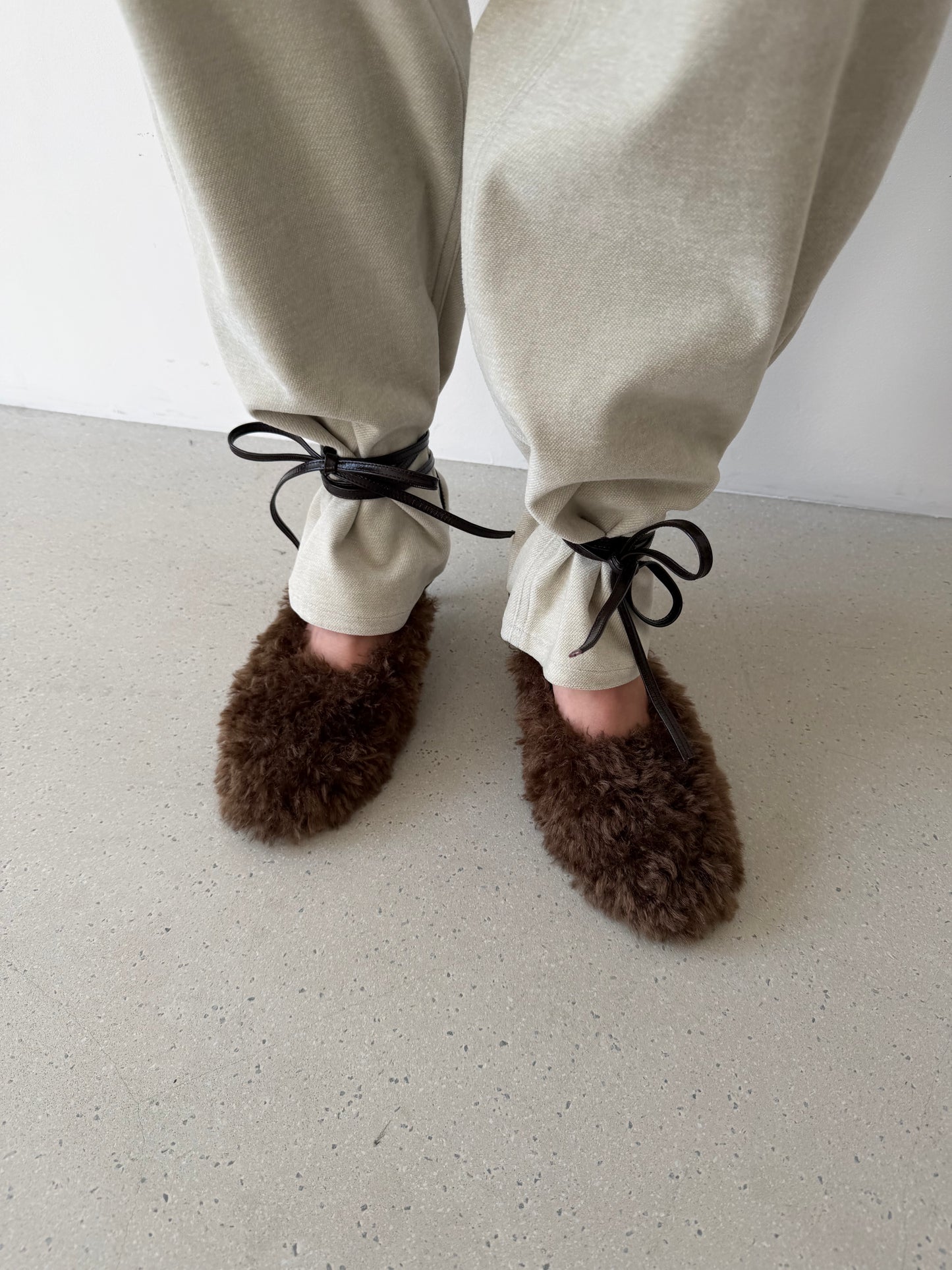 Fluffy Lace-up Mules - Chocolate