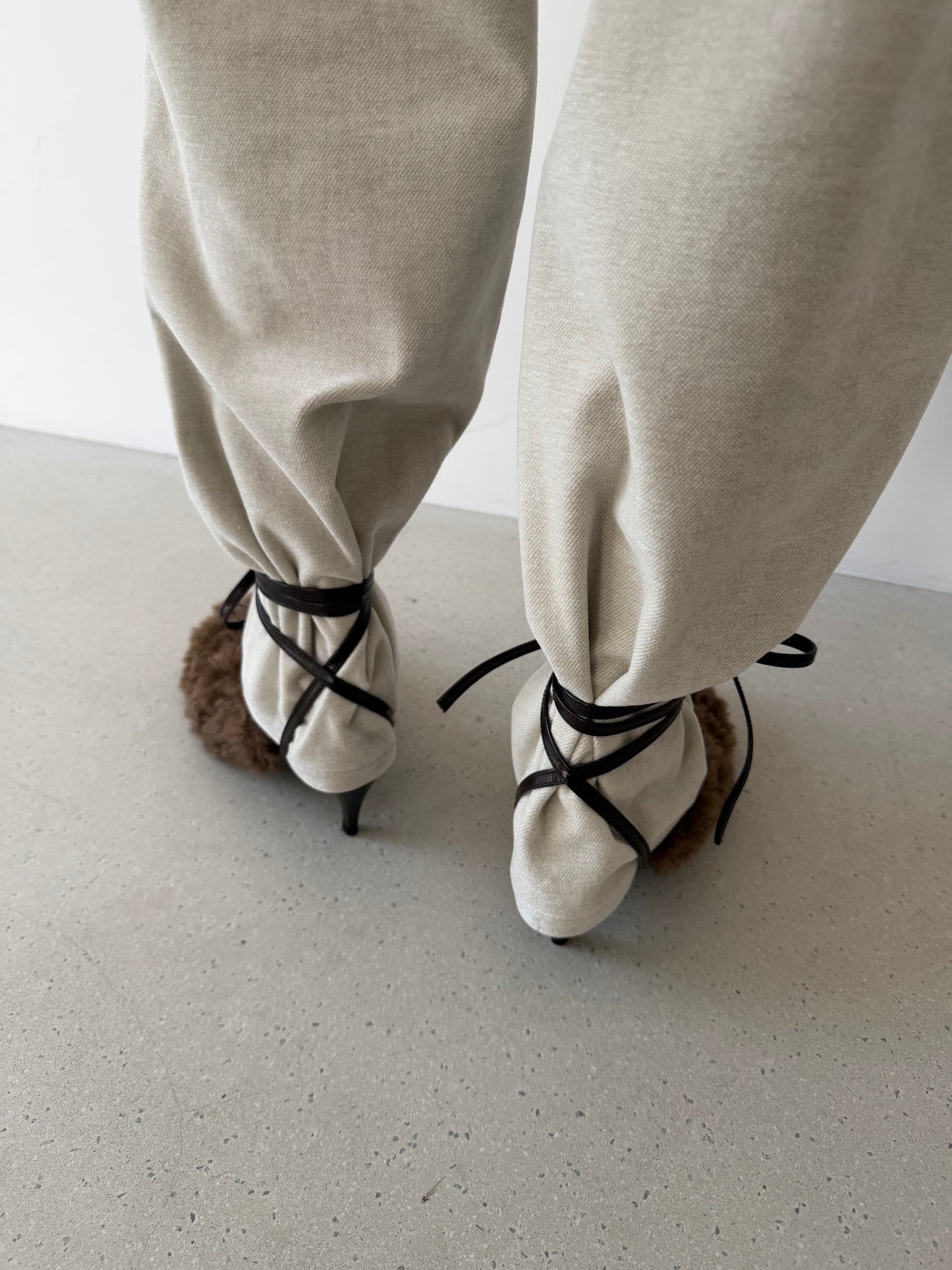 Fluffy Lace-up Mules - Chocolate