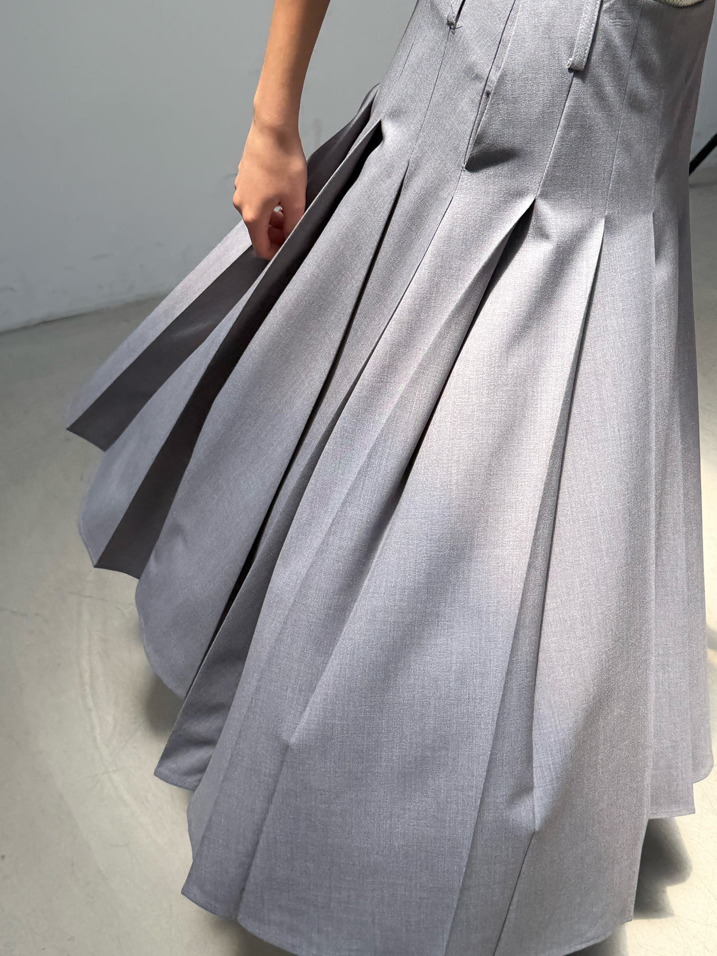Pleated Uniform Midi Skirt - Preppy Gray