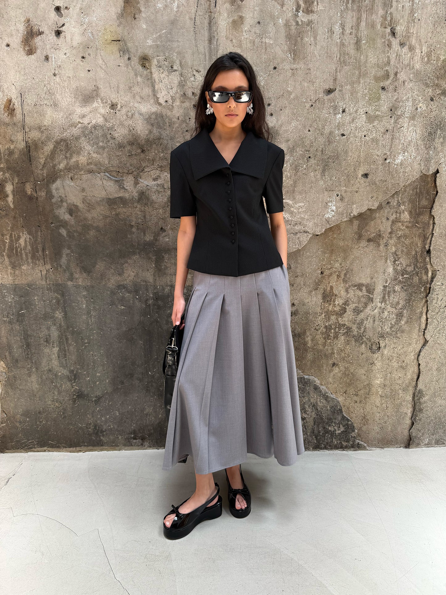 Wide Square Collar Jacket - Literary Black