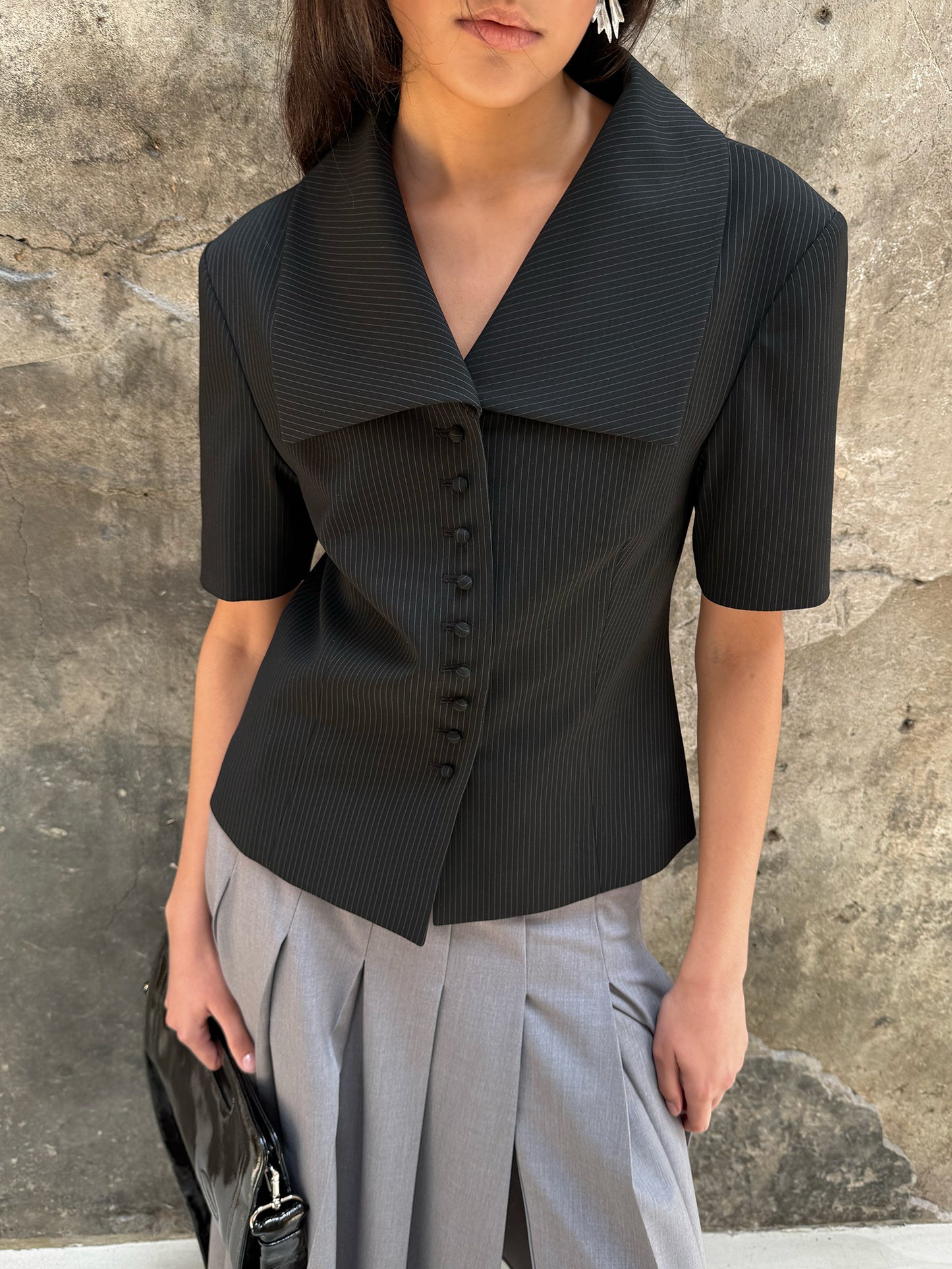 Wide Square Collar Jacket - Literary Black