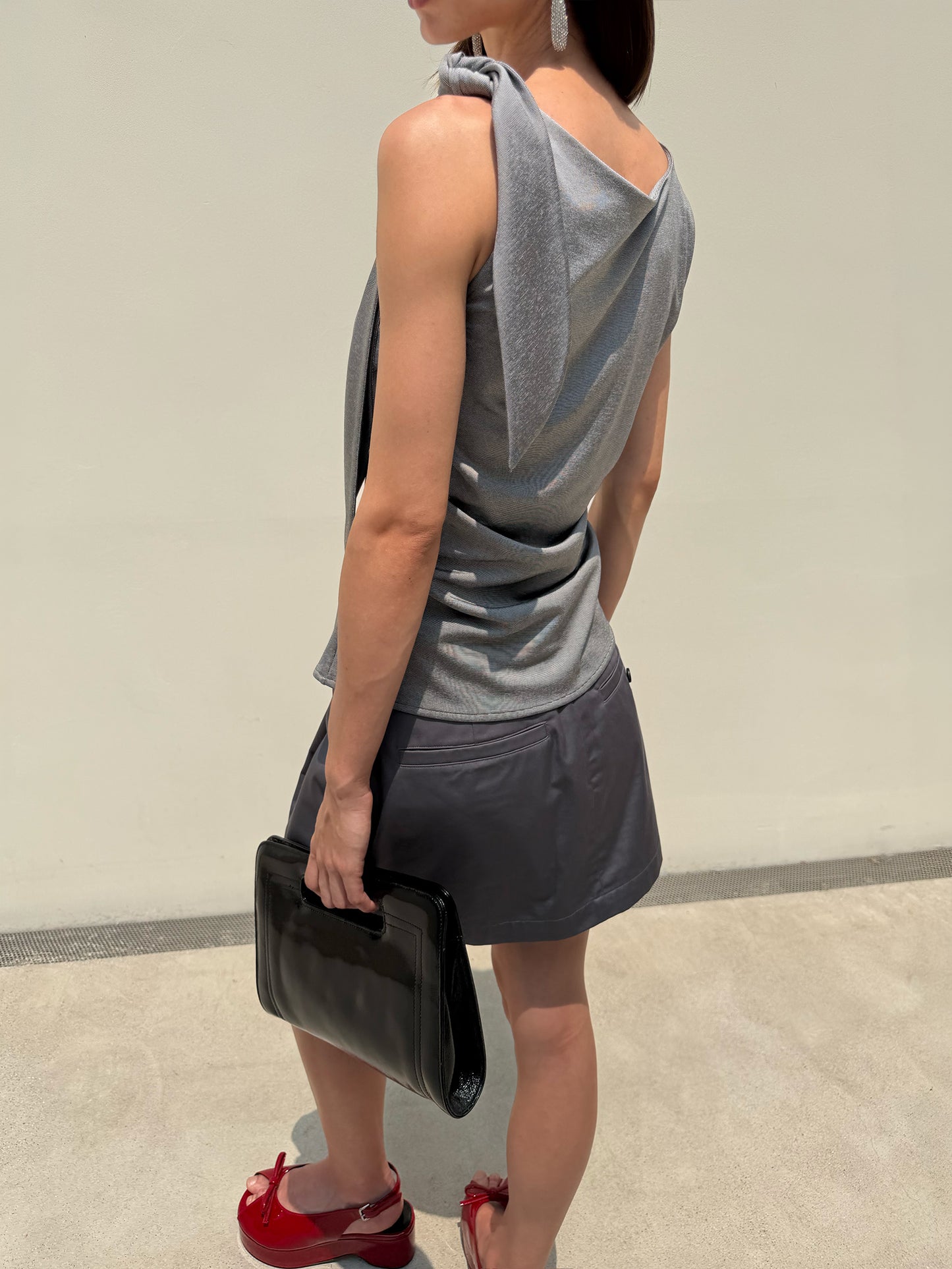 Riviera Shoulder Tie Top - Ripple Black