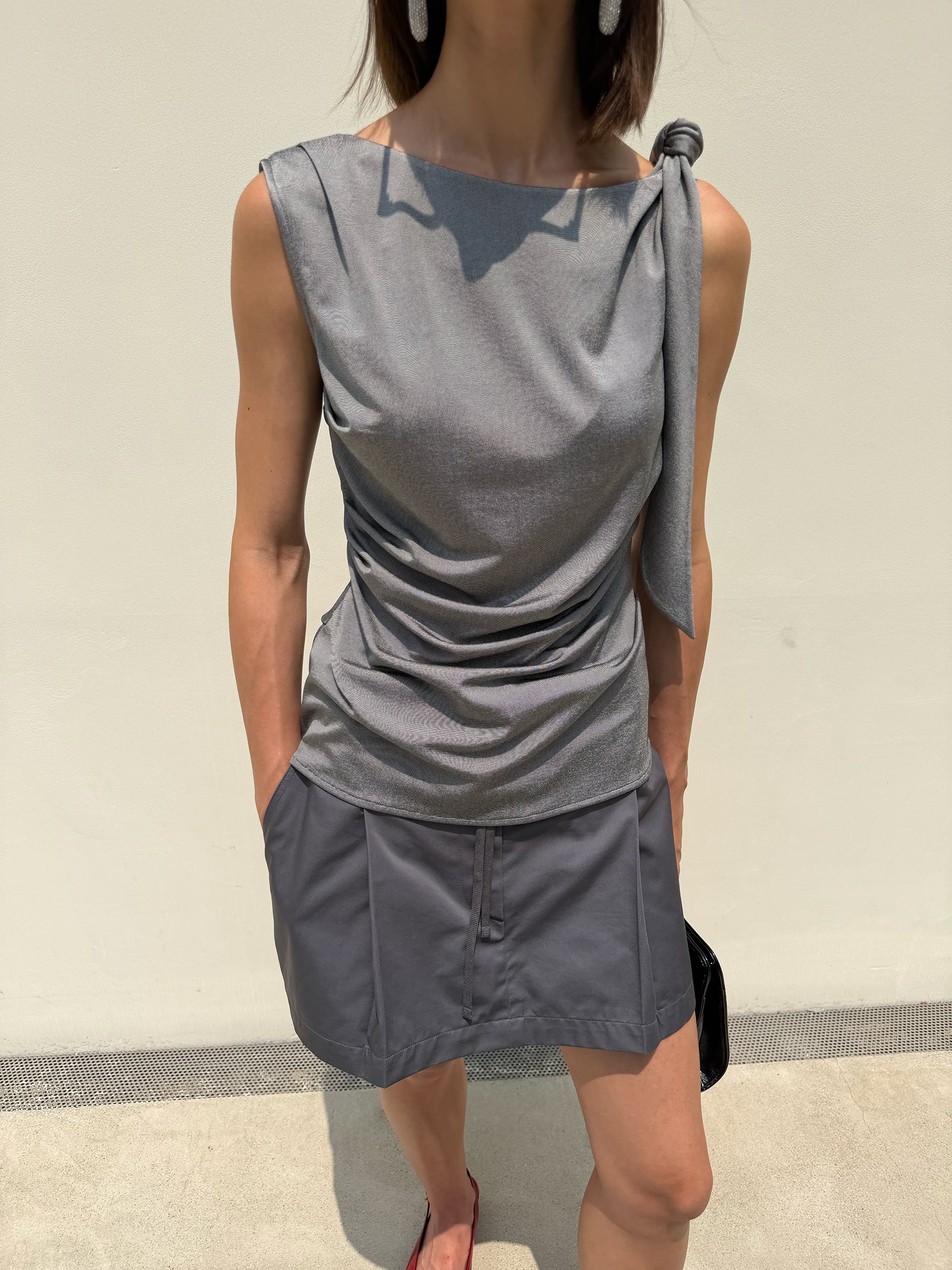 Riviera Shoulder Tie Top - Ripple Black