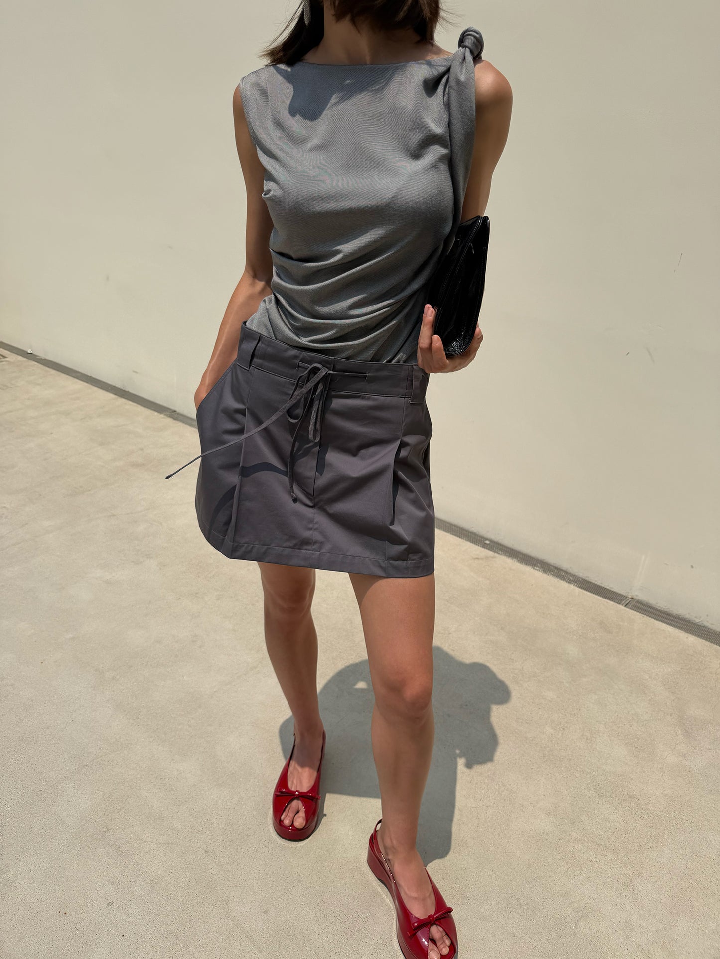 Riviera Shoulder Tie Top - Ripple Black