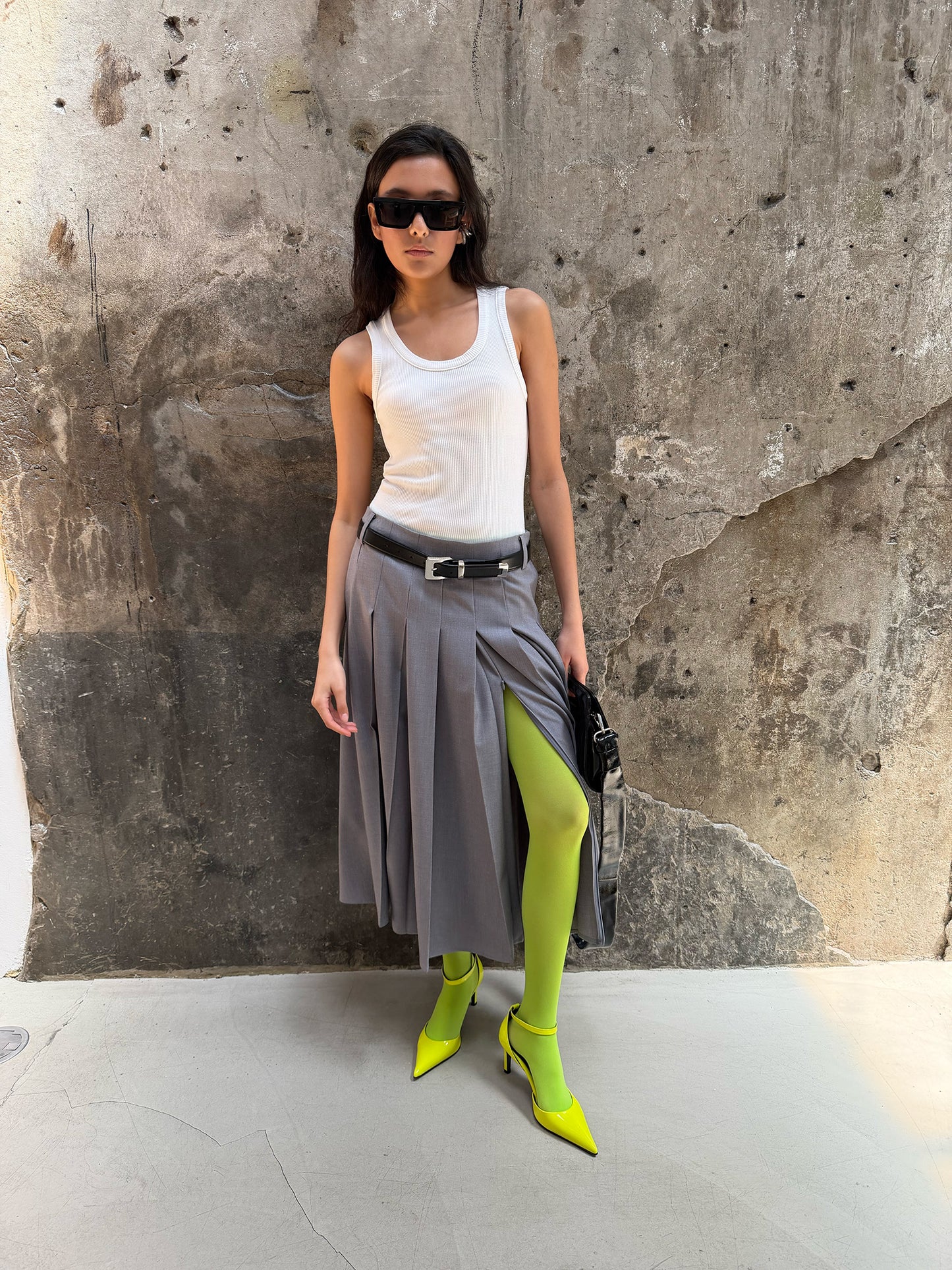 Pleated Uniform Midi Skirt - Preppy Gray