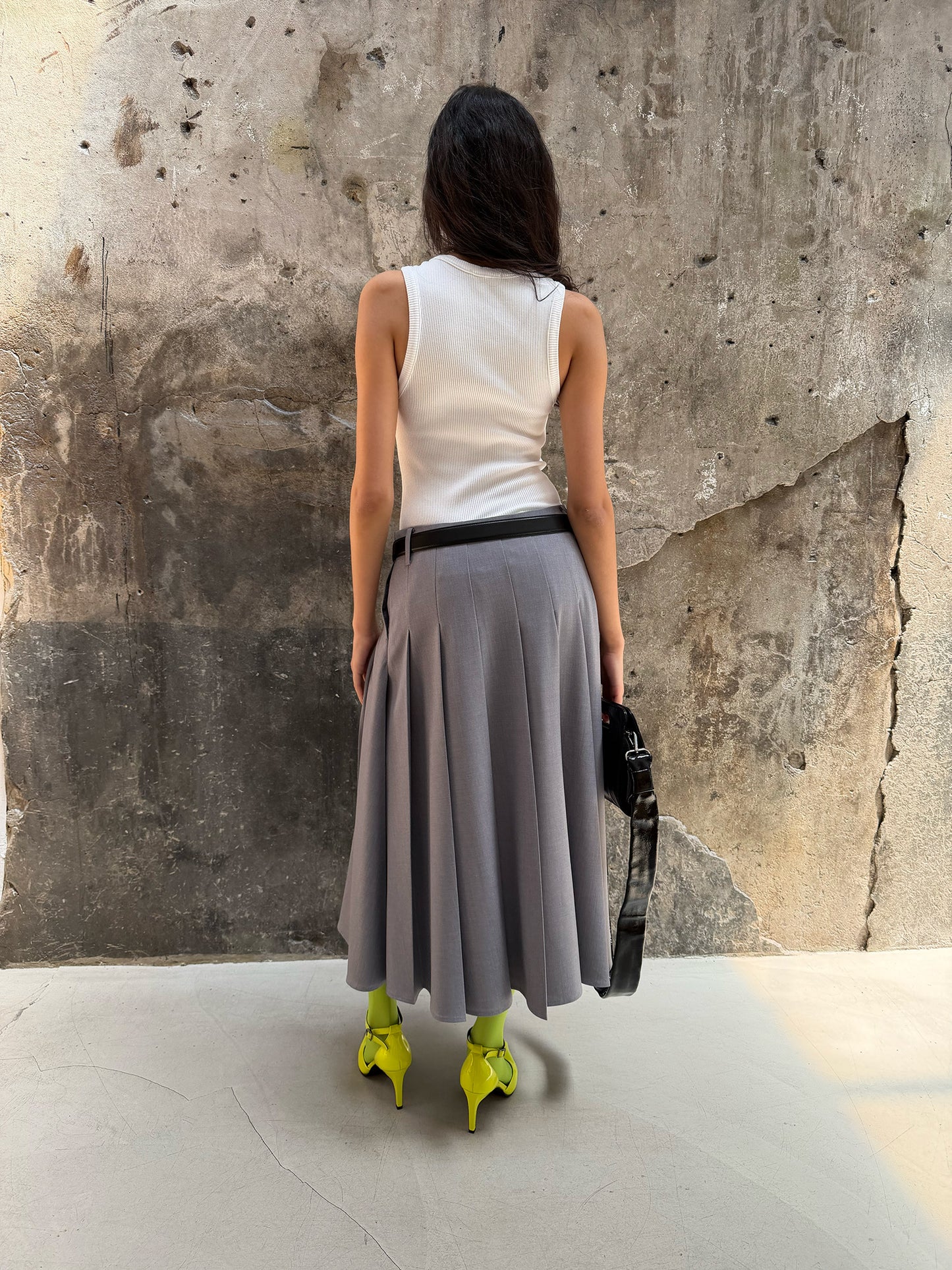 Pleated Uniform Midi Skirt - Preppy Gray