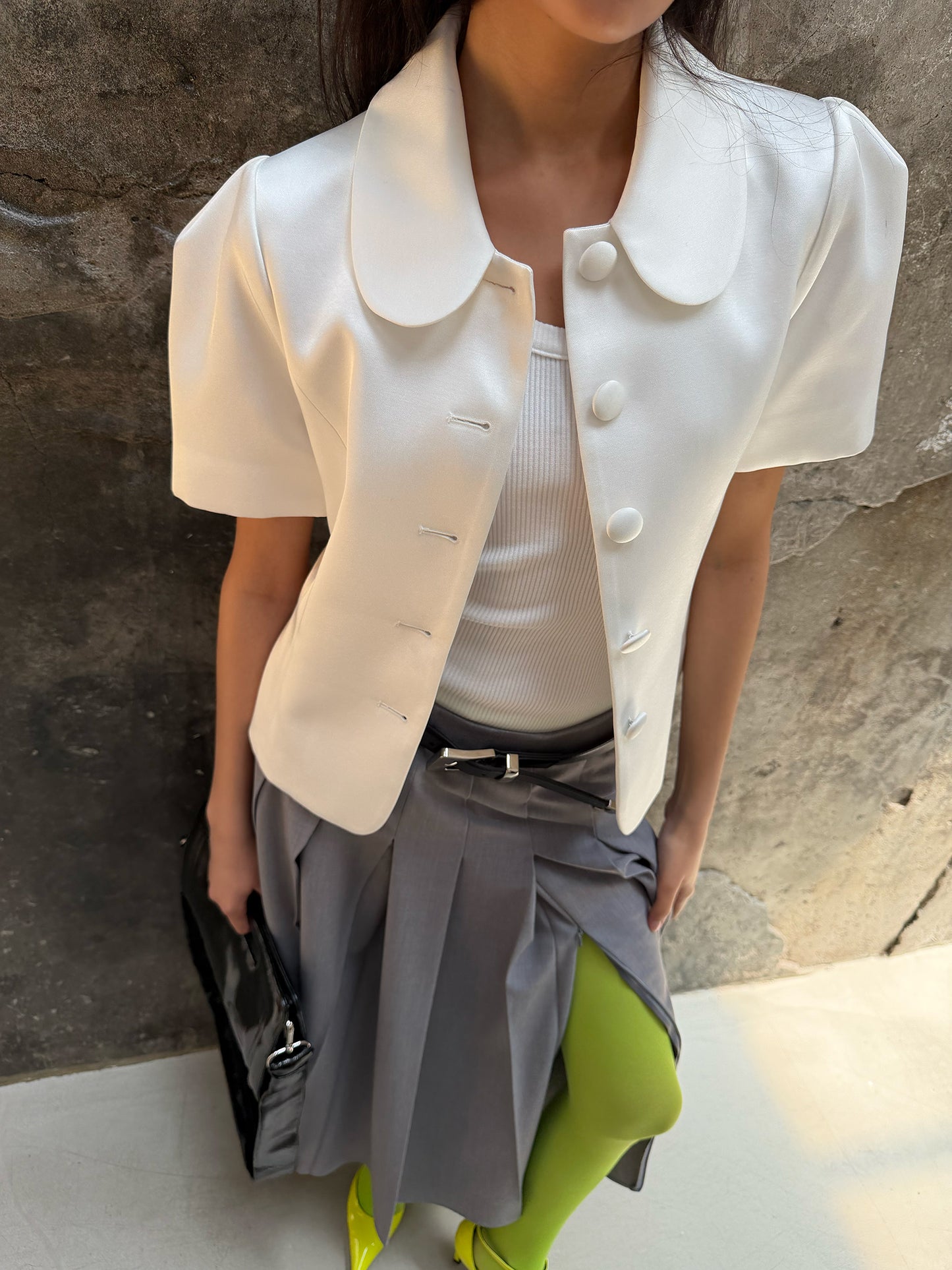 Pleated Uniform Midi Skirt - Preppy Gray