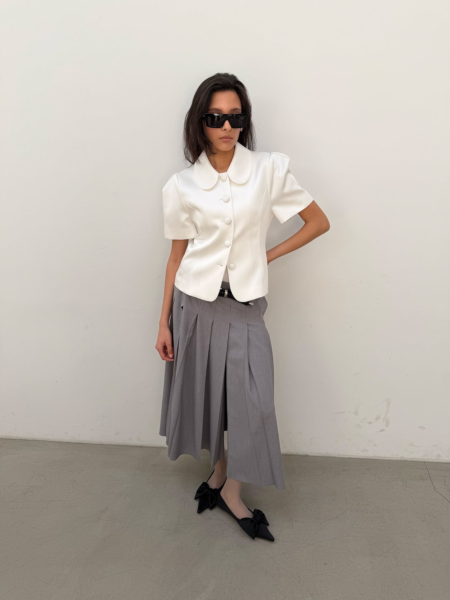 Pleated Uniform Midi Skirt - Preppy Gray