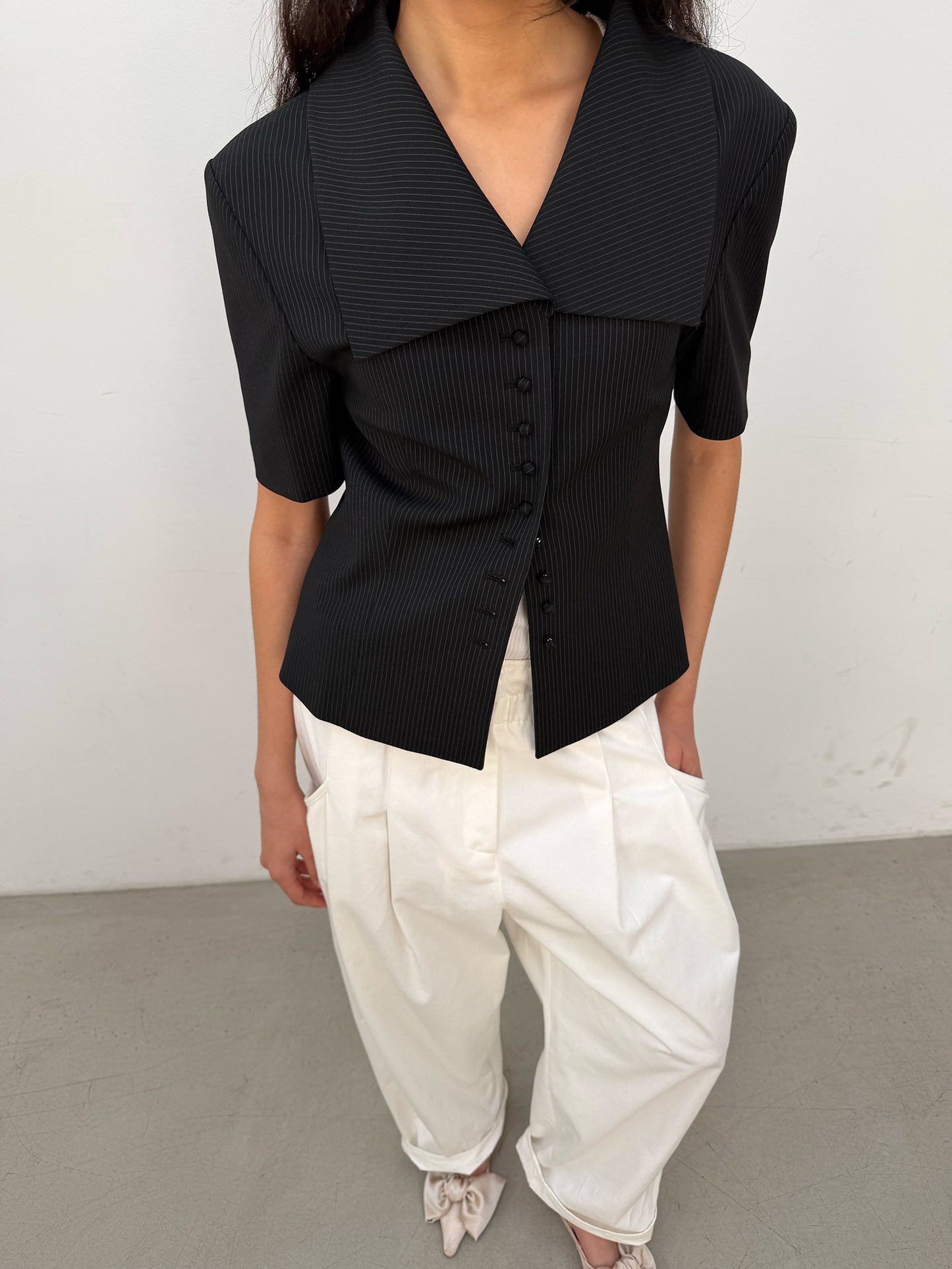 Wide Square Collar Jacket - Literary Black