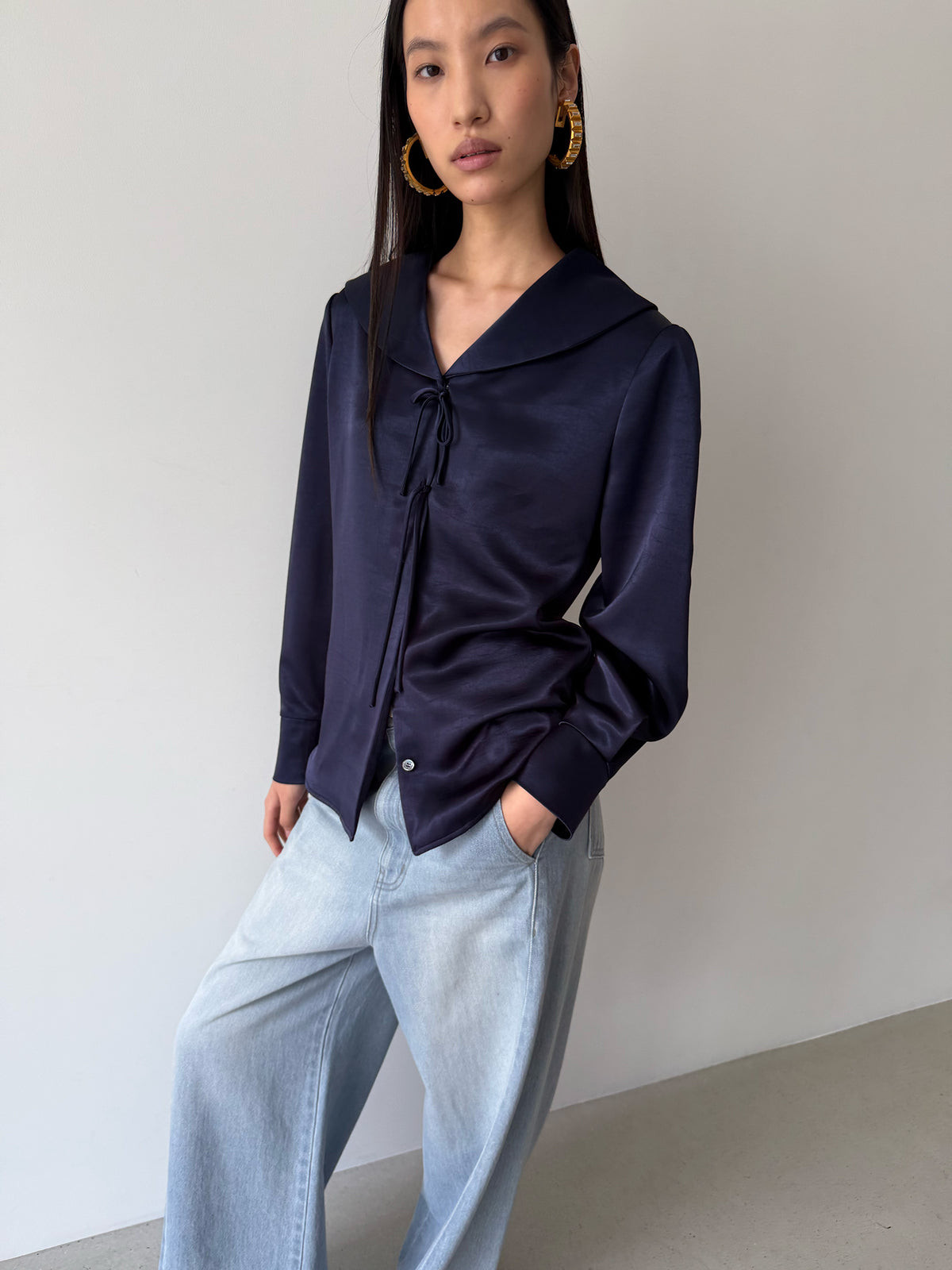 TIE MIDDY BLOUSE - ROYAL NAVY