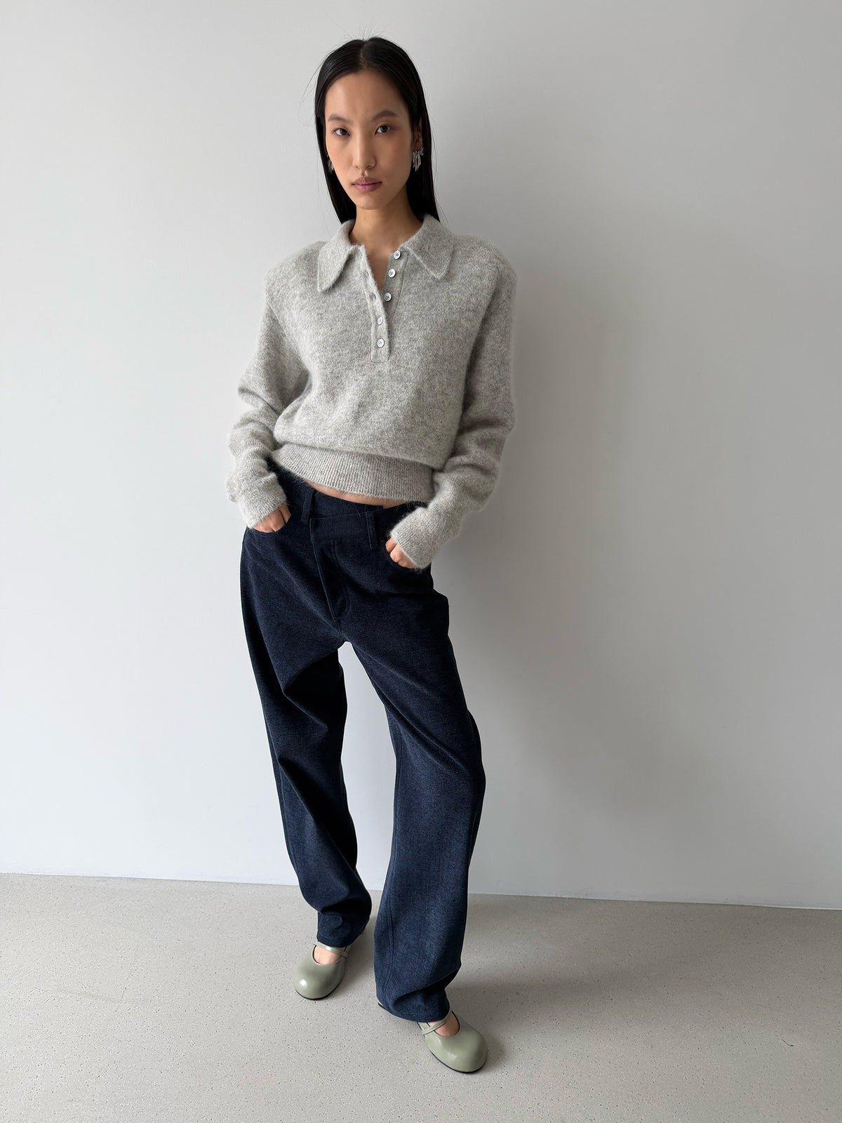 BONNIE POLO SWEATER - CLOUD GRAY