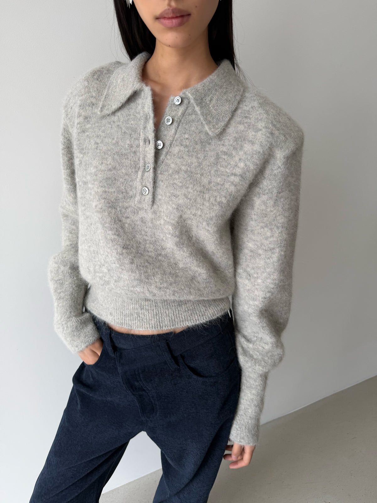BONNIE POLO SWEATER - CLOUD GRAY
