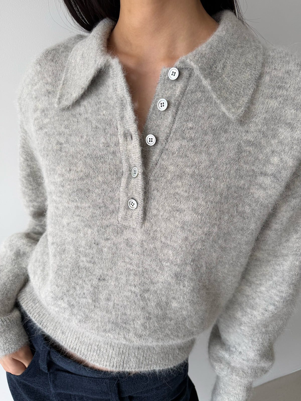 BONNIE POLO SWEATER - CLOUD GRAY
