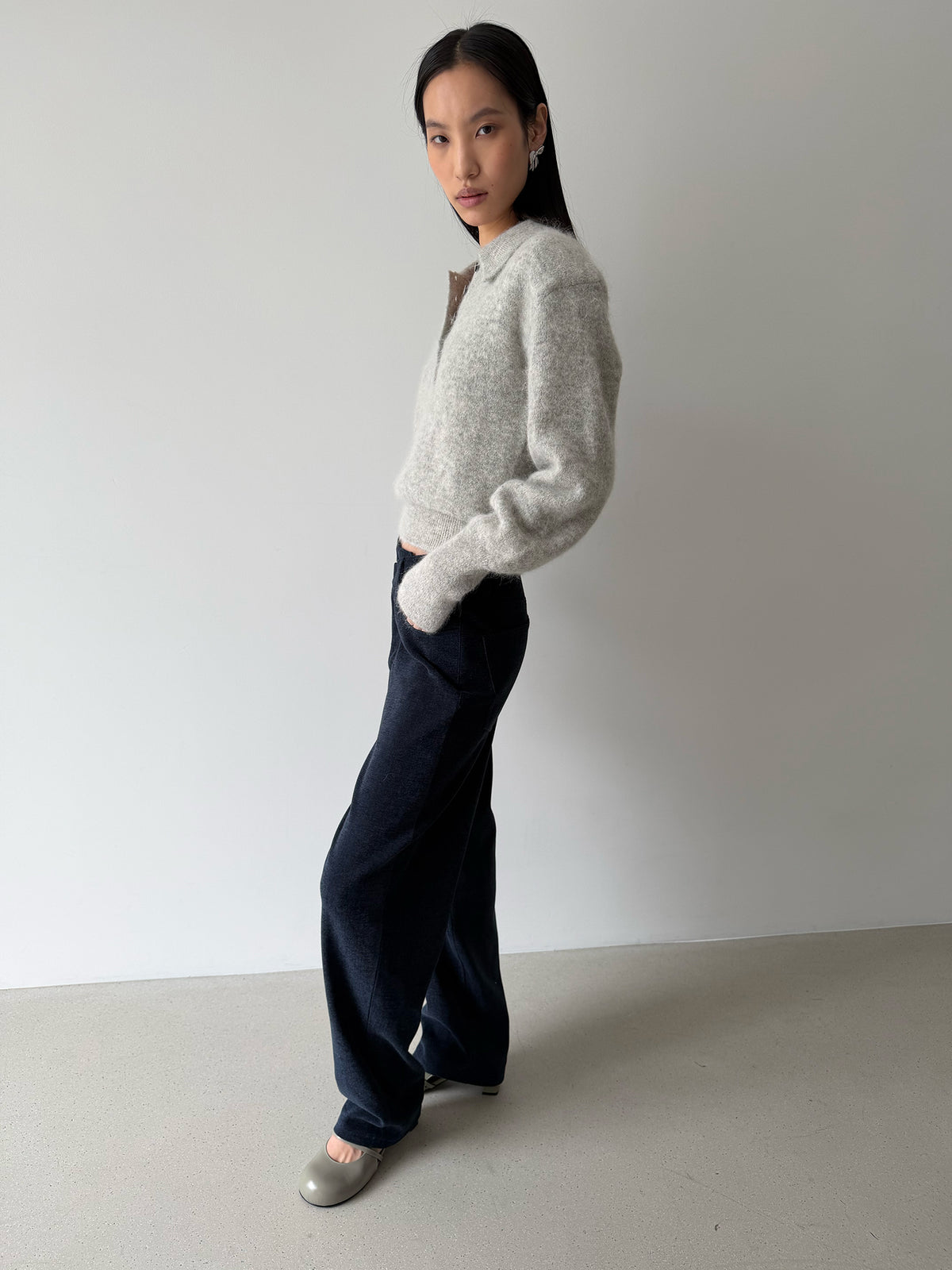 BONNIE POLO SWEATER - CLOUD GRAY