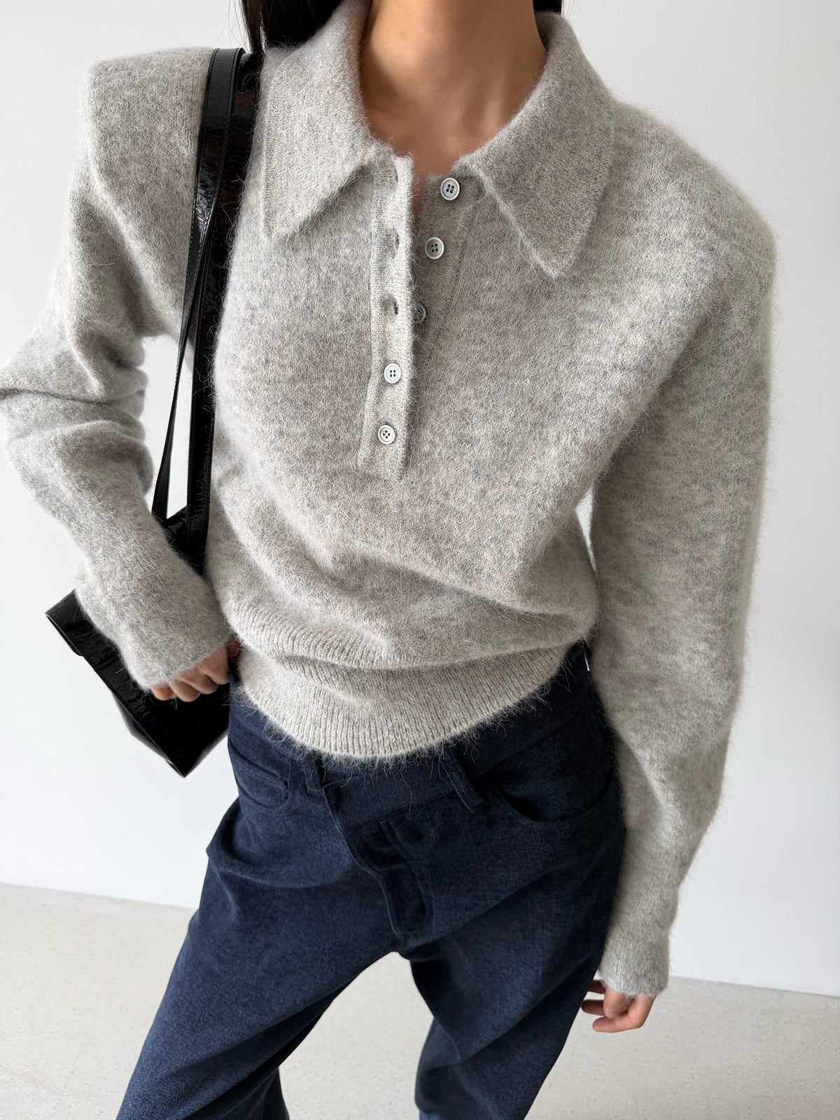 BONNIE POLO SWEATER - CLOUD GRAY