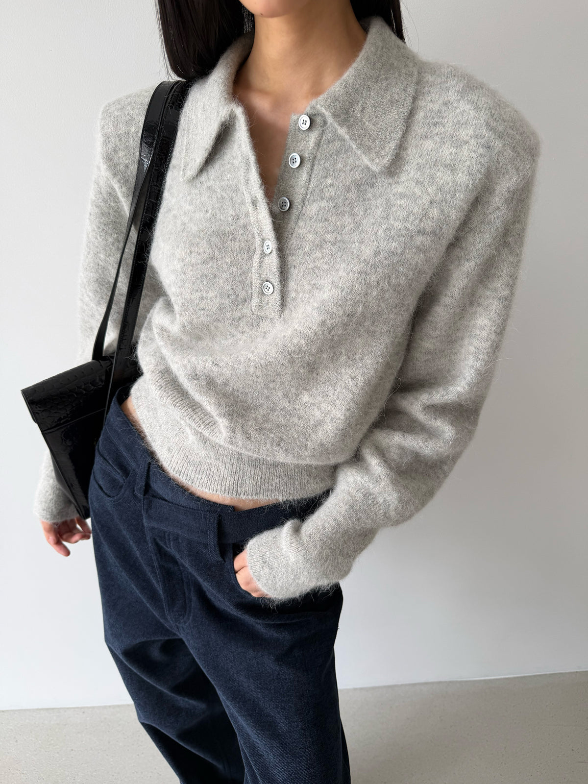 BONNIE POLO SWEATER - CLOUD GRAY