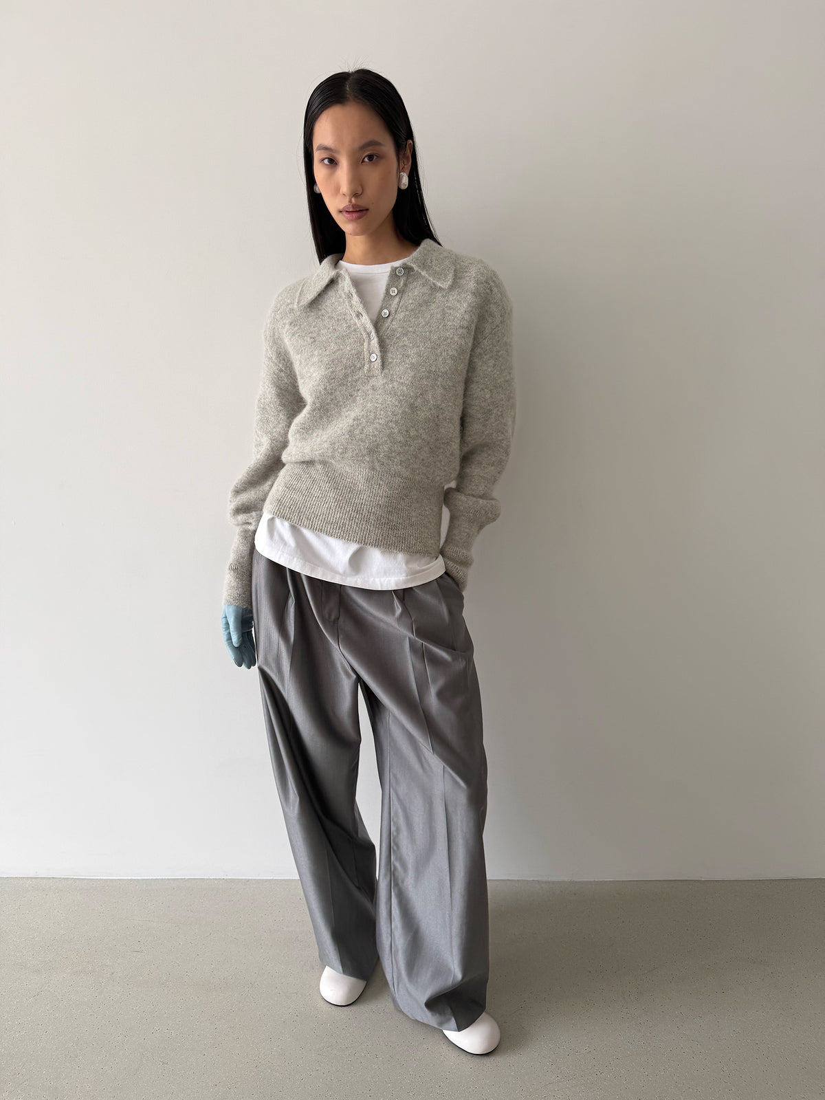 BONNIE POLO SWEATER - CLOUD GRAY
